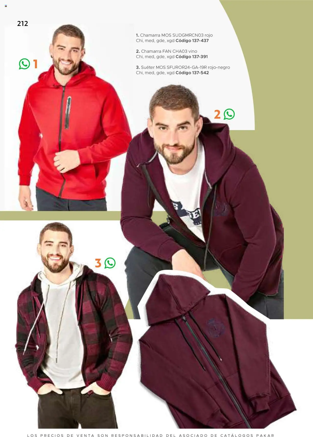 Nuevas ofertas de SC Pakar válidas en toda la República Mexicana desde el 24.07.2025. ¡Encuentra las mejores ofertas en SC Pakar Catálogo Ropa y Accesorios! | Página: 212 | Productos: Suéter, Chamarra, Vino