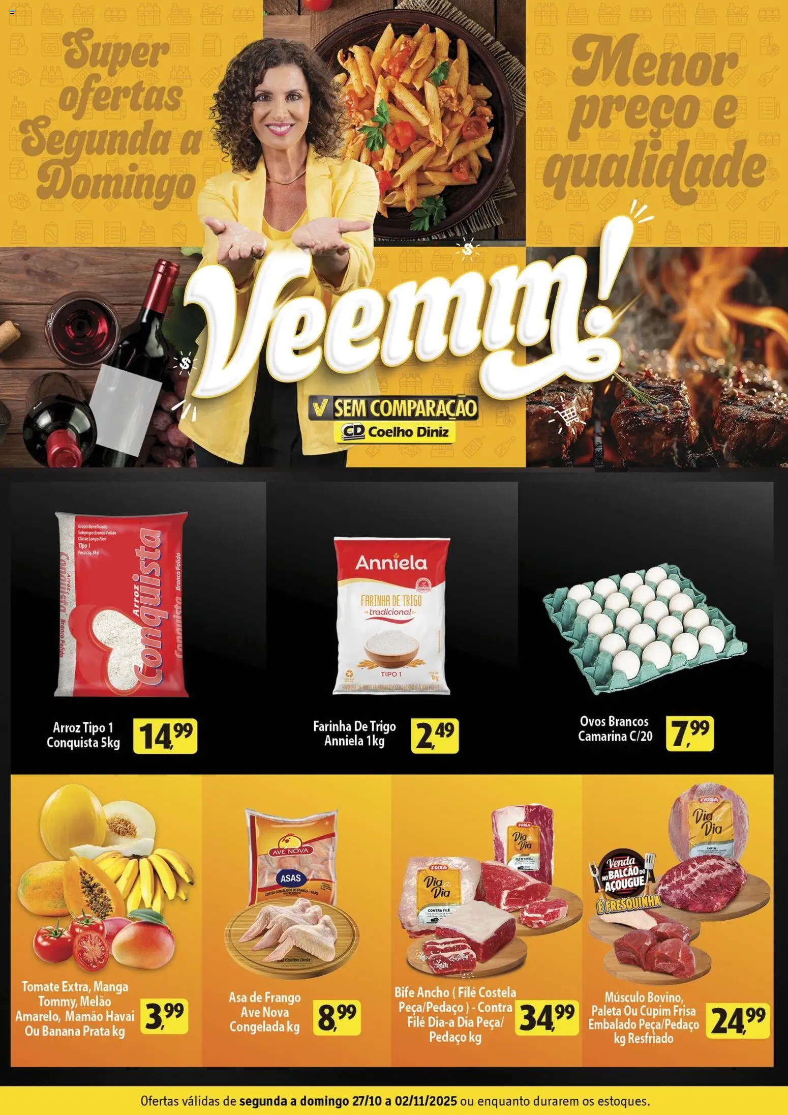 Coelho Diniz Folheto - válido de 27.10.2025 | Página: 1 | Produtos: Melão, Asa de frango, Arroz, Frango