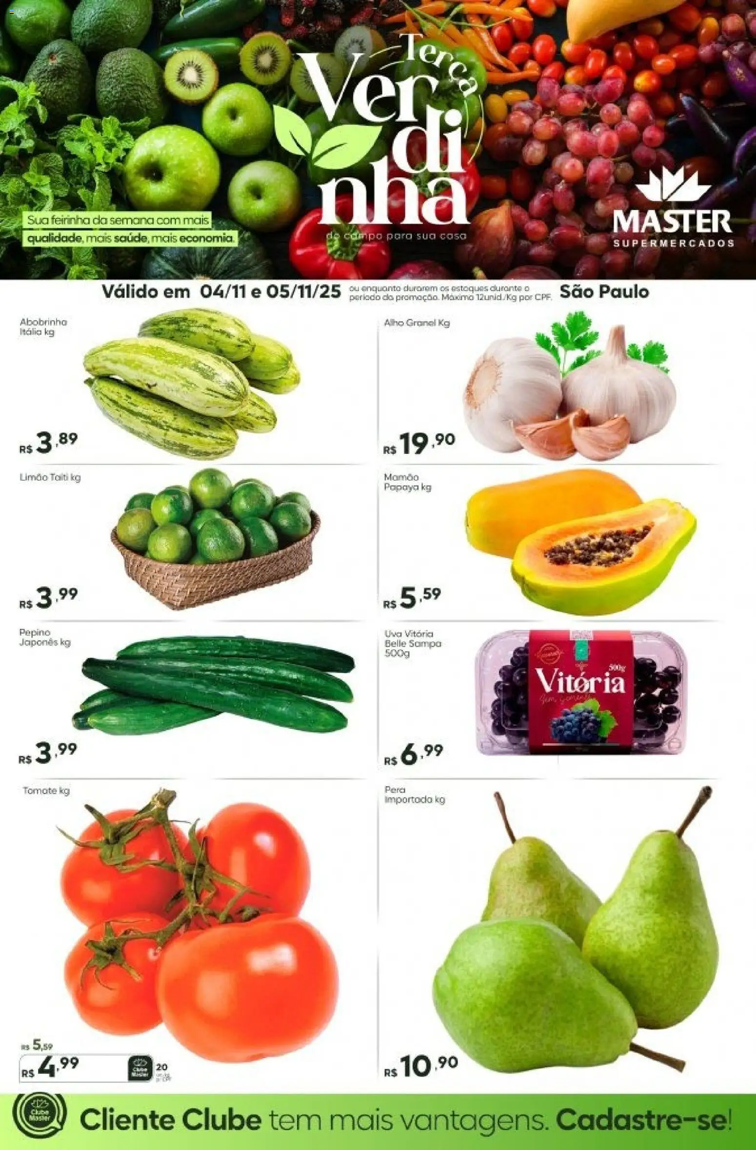 Master Folheto - válido de 04.11.2025 | Página: 1 | Produtos: Abobrinha, Alho, Mamão
