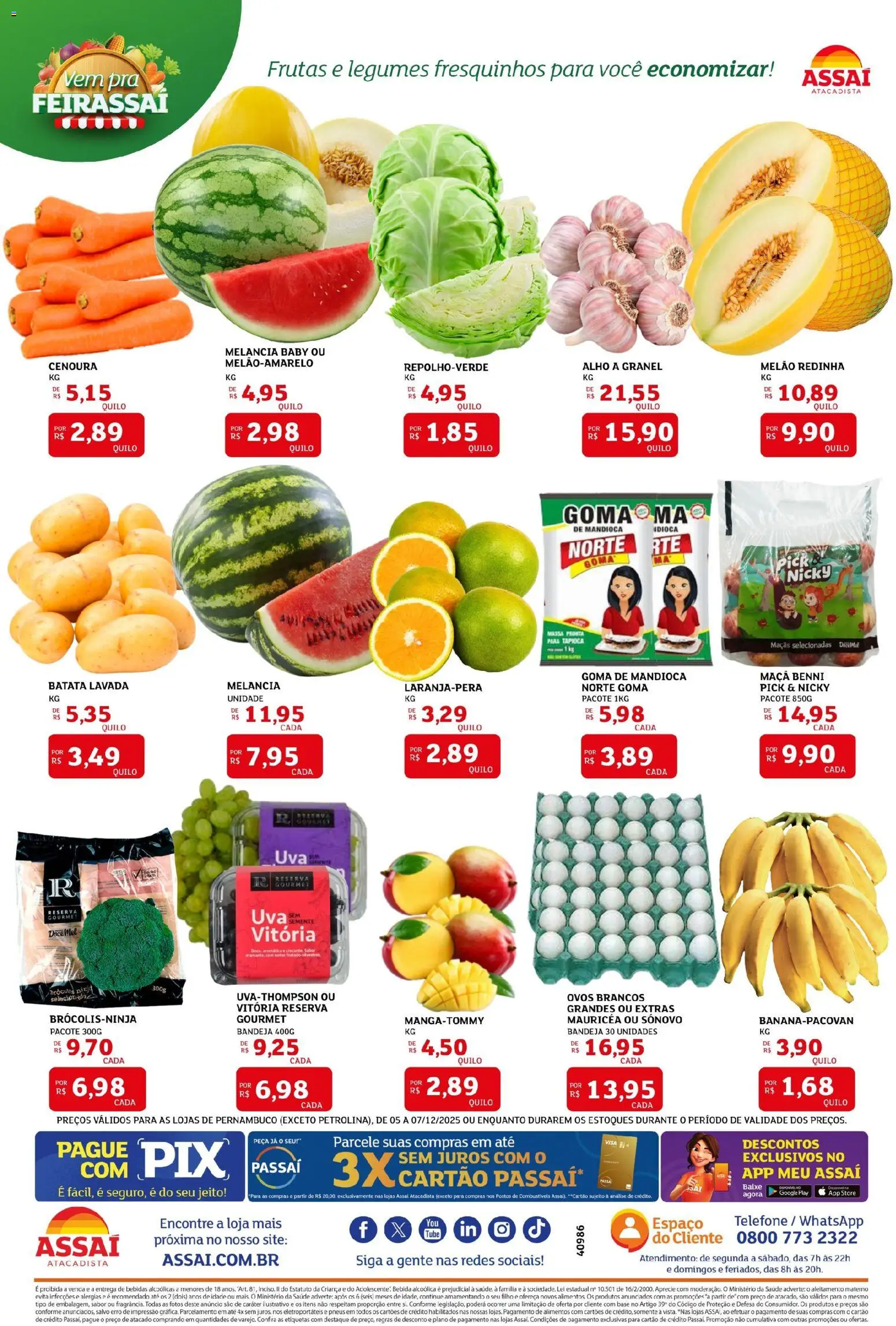 Assaí Atacadista Folheto - válido de 05.12.2025 | Página: 3 | Produtos: Melão, Ovos, Maçãs, Base