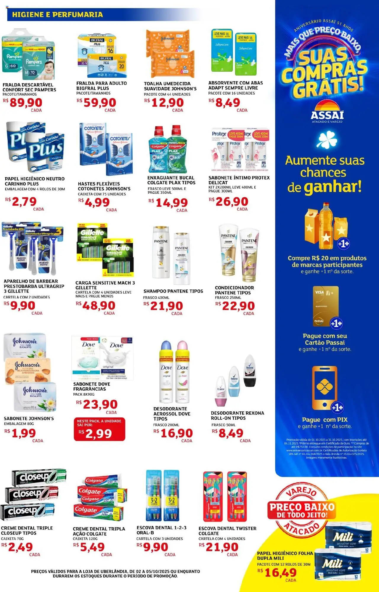 Assaí Atacadista Folheto - válido de 02.10.2025 | Página: 7 | Produtos: Shampoo, Pampers, Desodorante, Toalha umedecida