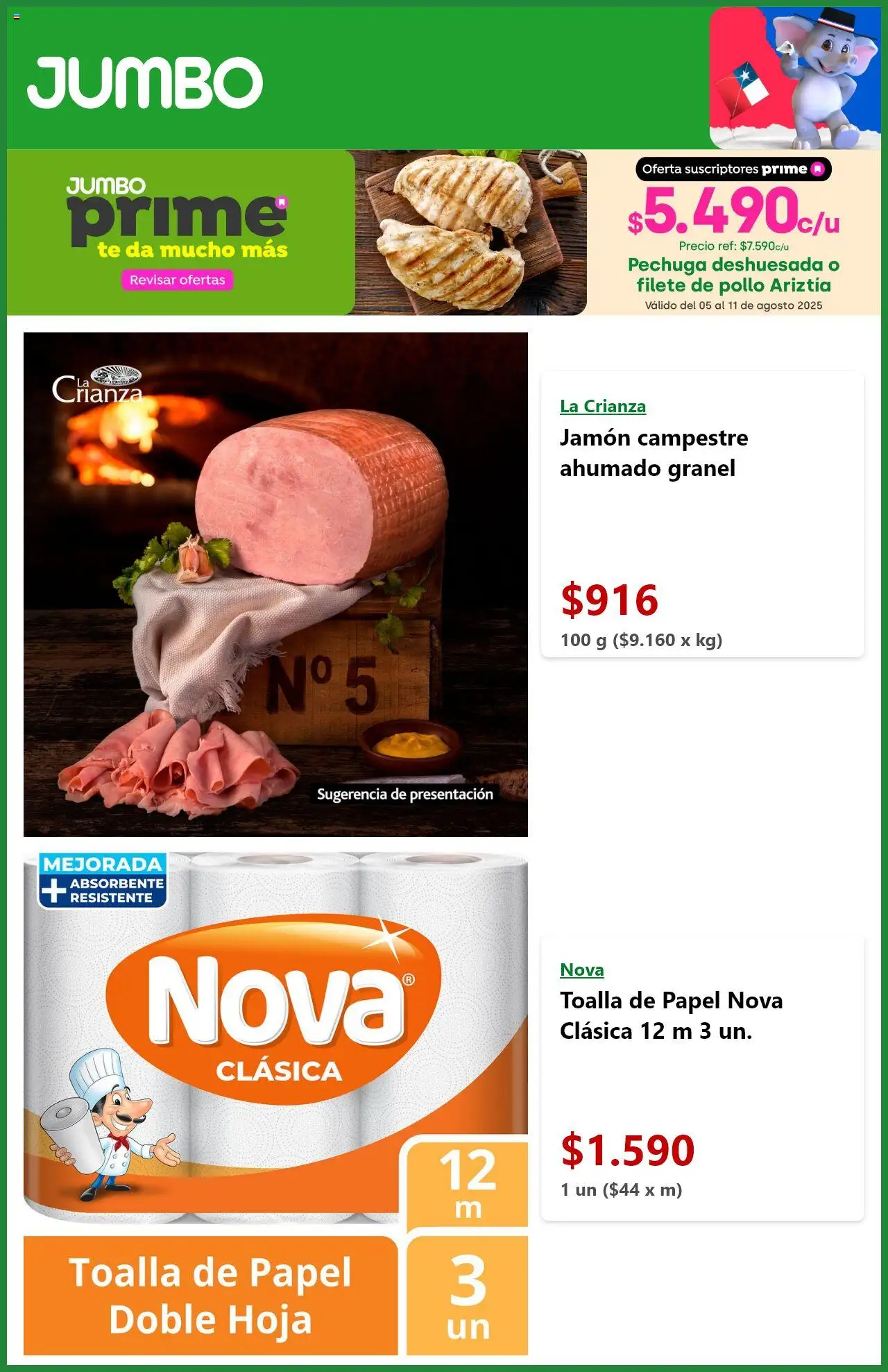 Jumbo ofertas  │ válido desde el 05.08.2025 | Página: 4 | Productos: Toalla, Pollo, Jamón, Té