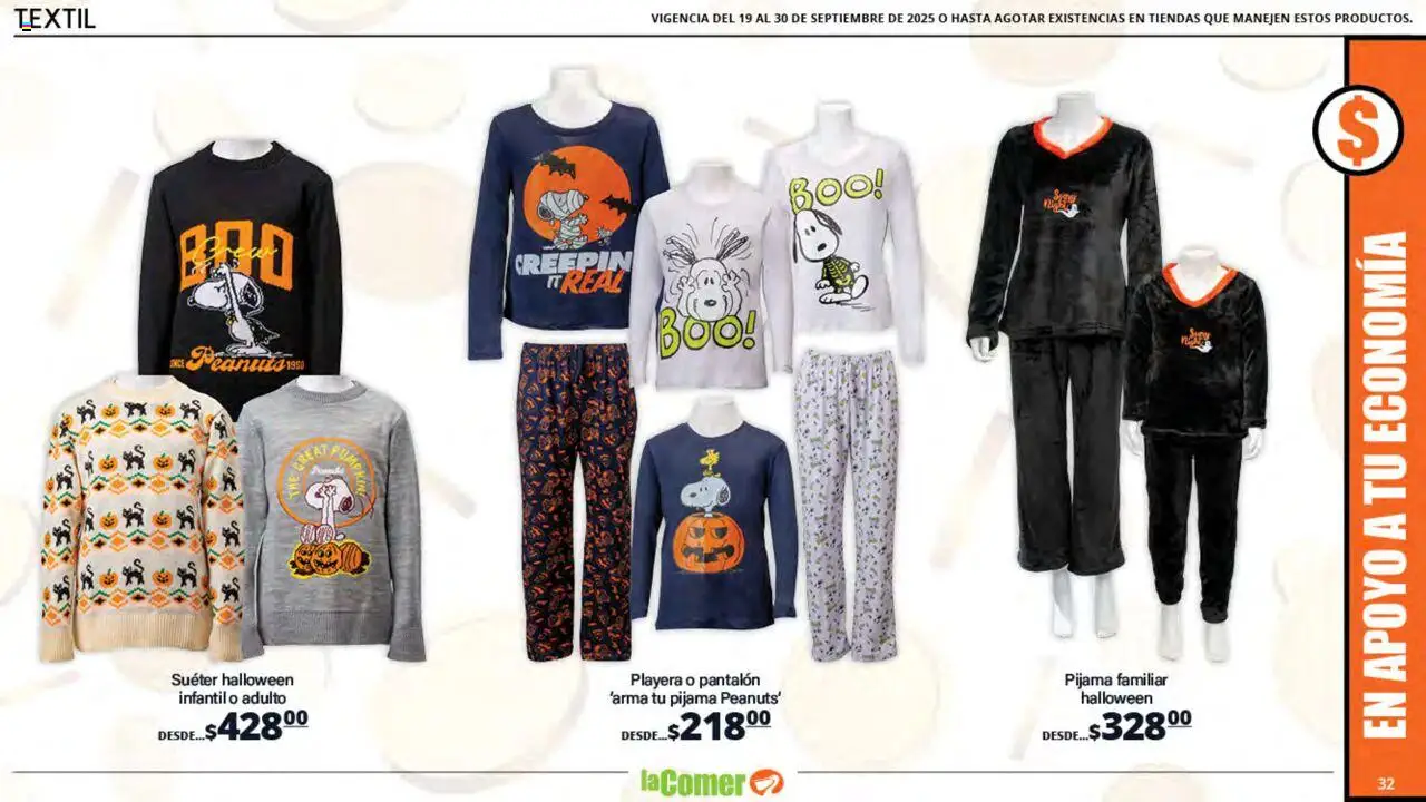 Nuevas ofertas de La Comer válidas en toda la República Mexicana desde el 19.09.2025. ¡Encuentra las mejores ofertas en La Comer - Folleto! | Página: 32 | Productos: Suéter, Pijama, Playera