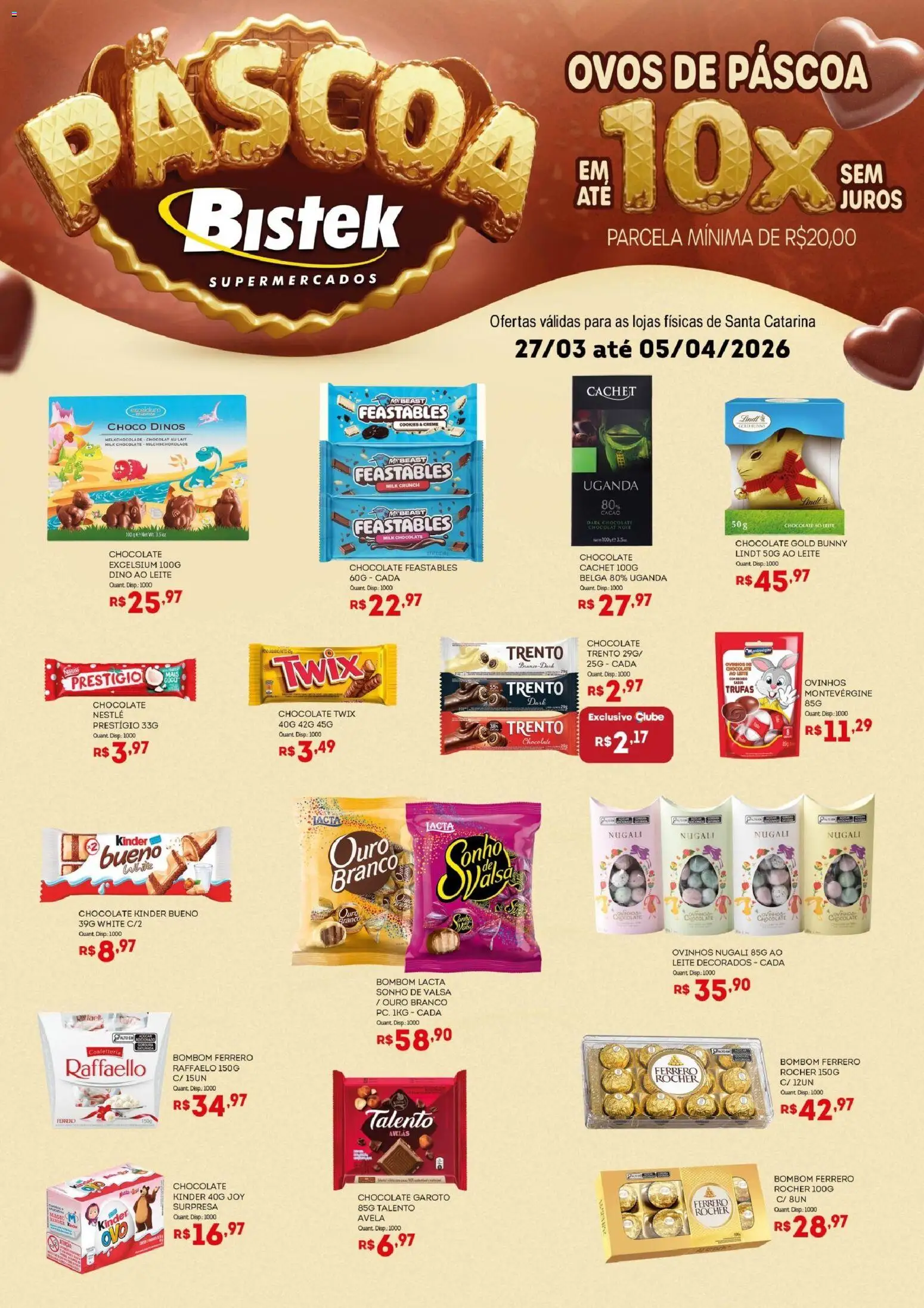 Bistek Supermercados Folheto - válido de 27.03.2026 | Página: 1 | Produtos: Twix, Cookies, Bombom, Avelã