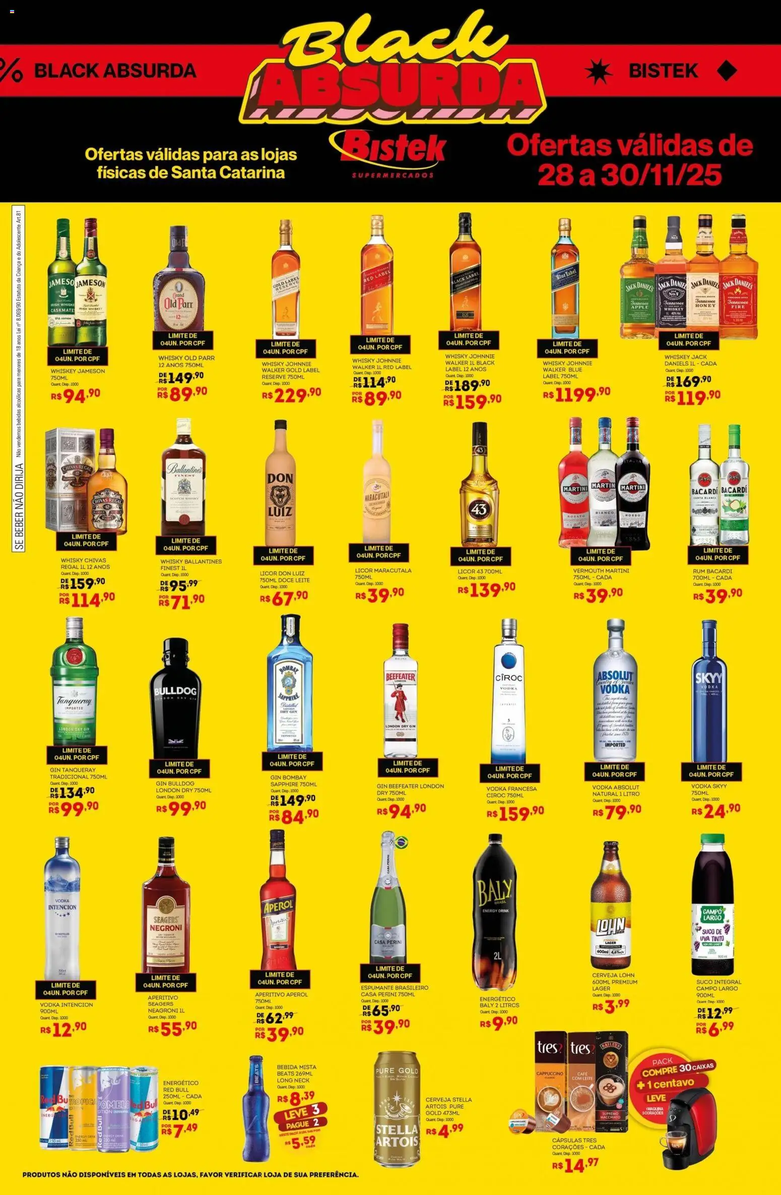 Bistek Supermercados Folheto - válido de 28.11.2025 | Página: 1 | Produtos: Licor 43, Suco, Vodka, Rum