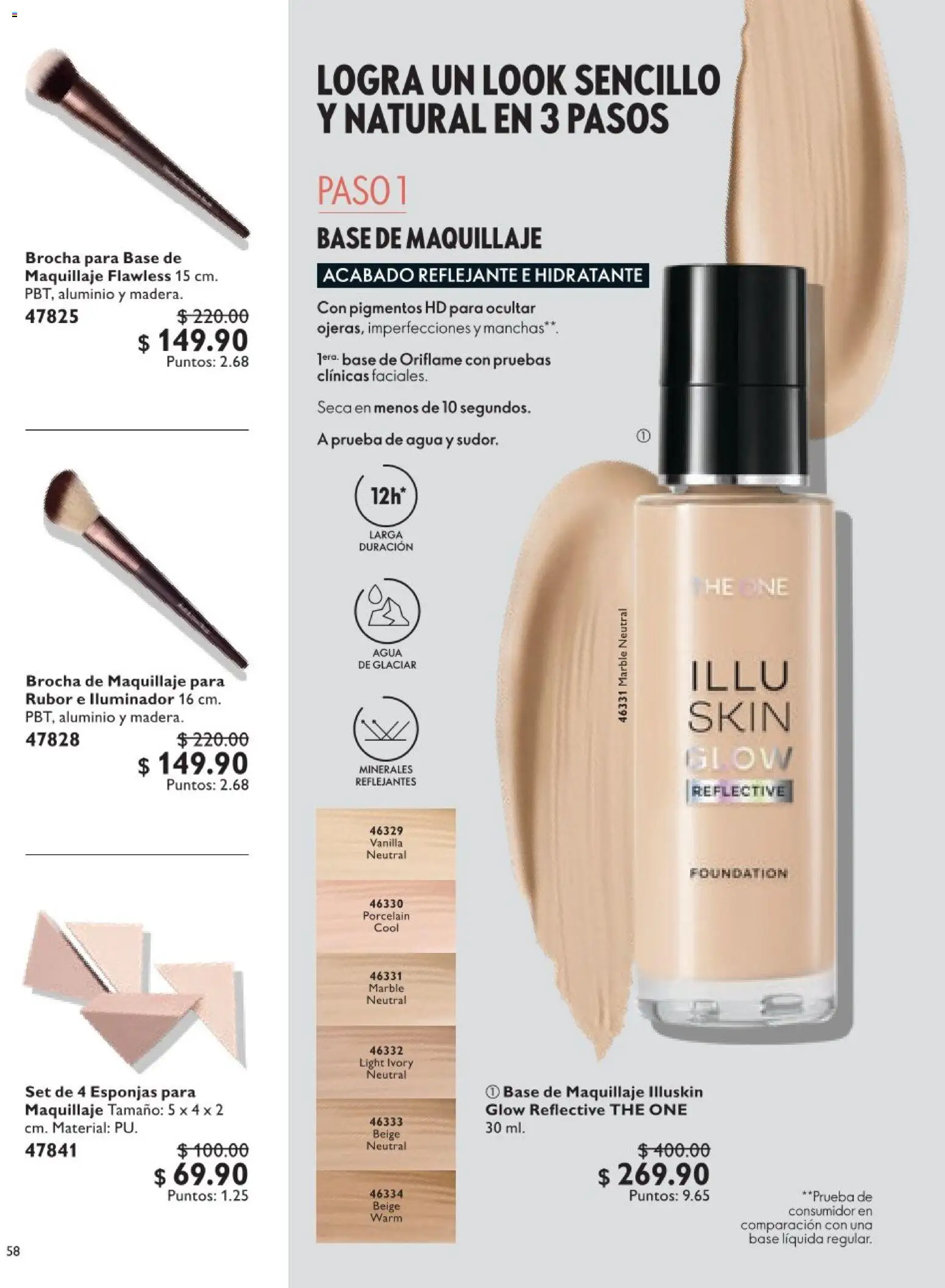 Nuevas ofertas de Oriflame válidas en toda la República Mexicana desde el 18.04.2026. ¡Encuentra las mejores ofertas en Oriflame campaña 6 2026! | Página: 58 | Productos: Base de maquillaje, Brocha para base, Agua, Maquillaje