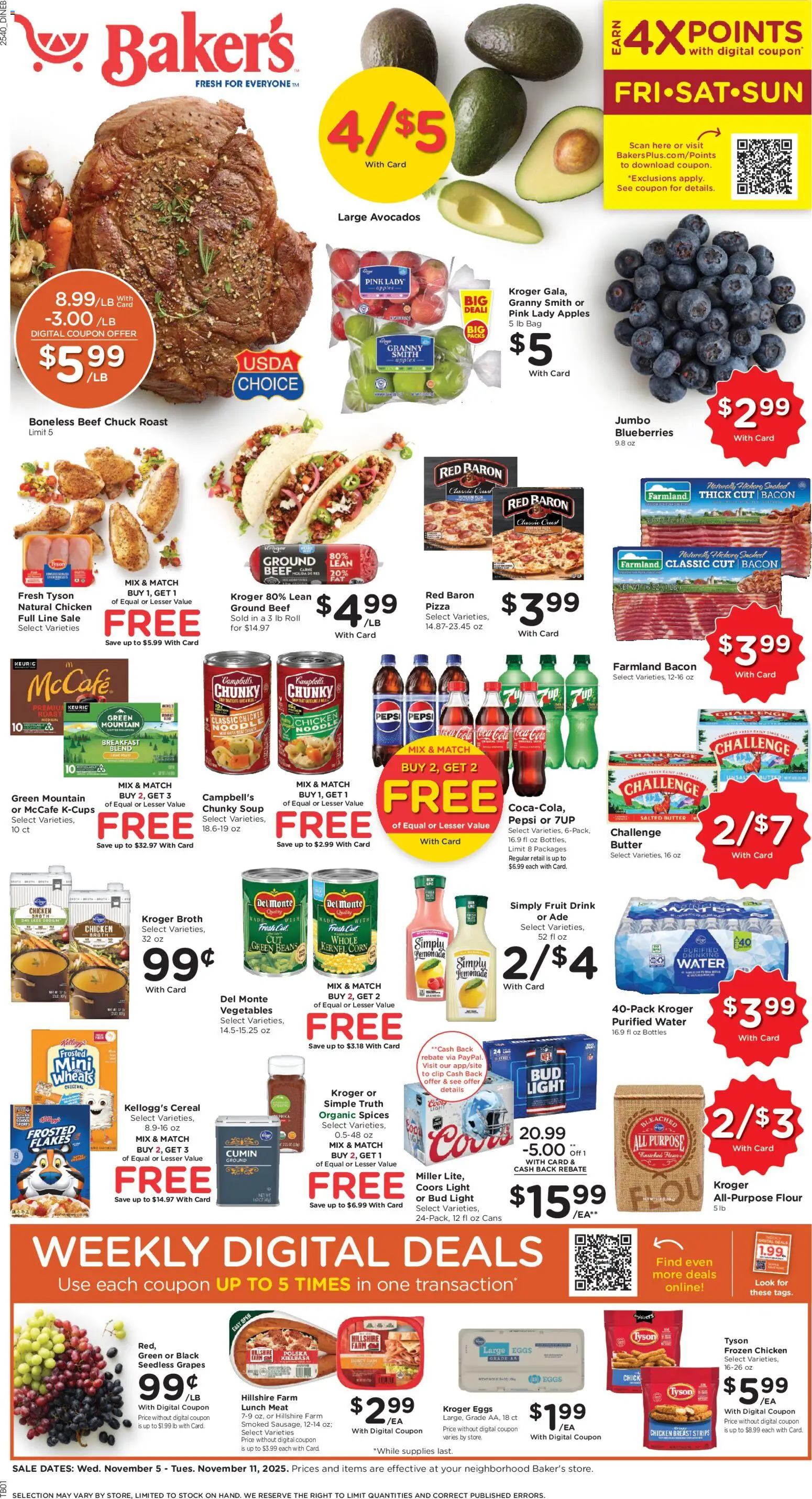 Baker's Weekly Ad - valid from 05.11.2025 | Page: 1 | Products: Eggs, Vegetables, Grapes, Bag