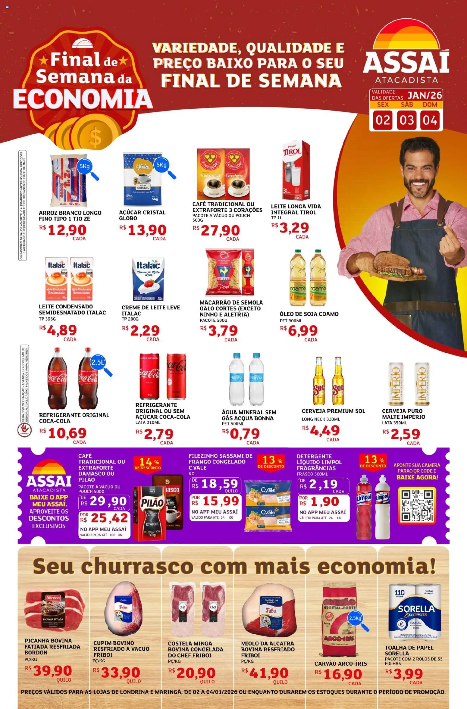 Assaí Atacadista Folheto - válido de 02.01.2026 | Página: 1 | Produtos: Leite, Óleo, Água mineral, Refrigerante