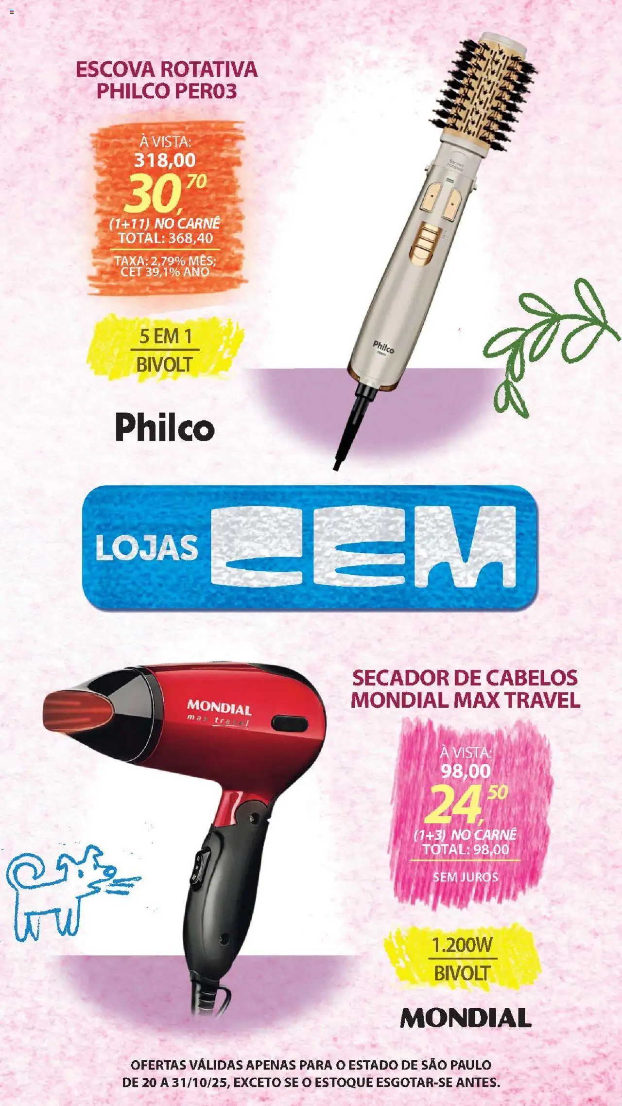 Lojas Cem Folheto - válido de 20.10.2025 | Página: 136 | Produtos: Secador, Escova, Carne, Escova rotativa