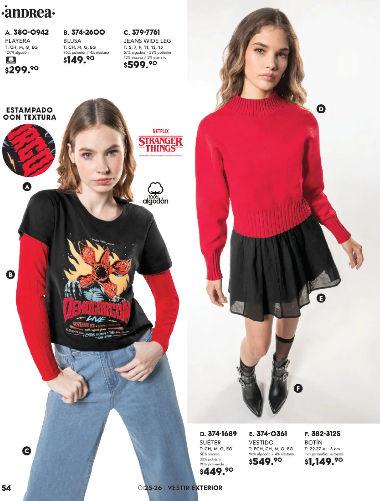 Nuevas ofertas de Andrea válidas en toda la República Mexicana desde el 26.11.2025. ¡Encuentra las mejores ofertas en Andrea catálogo Vestir! | Página: 54 | Productos: Blusa, Algodón, Vestido, Botín