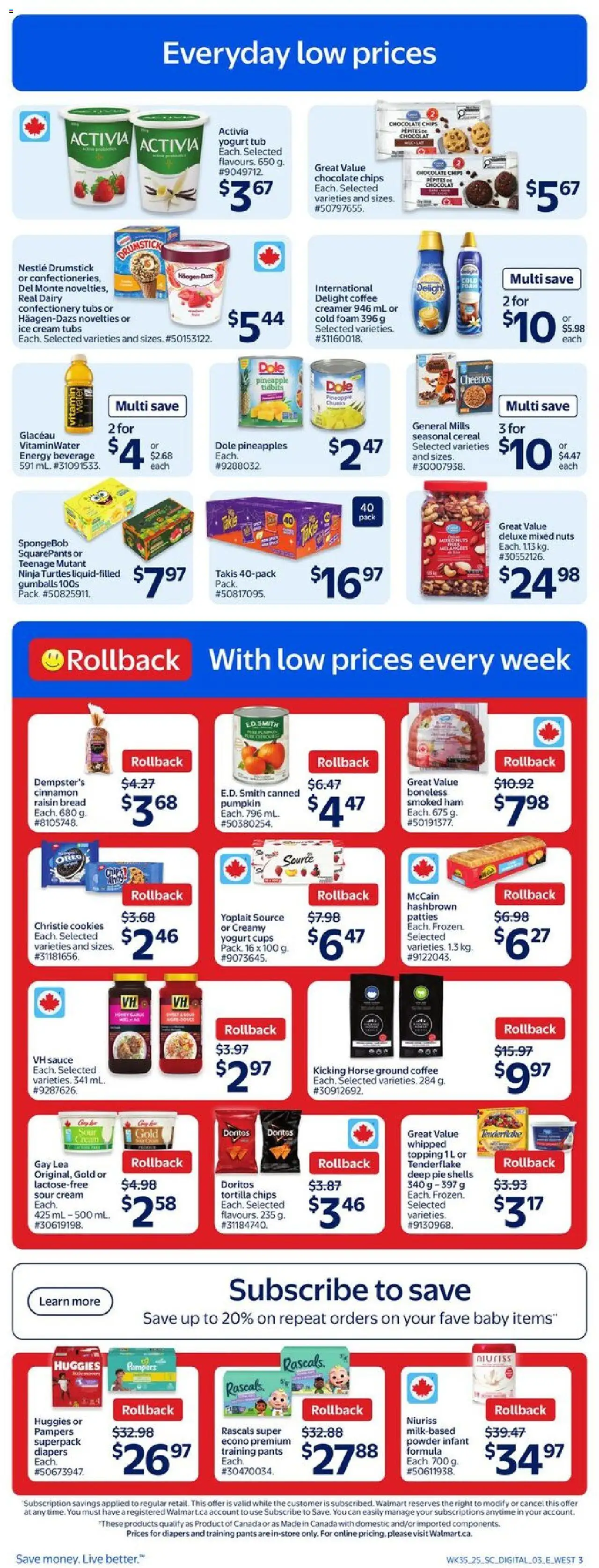 Walmart flyer valid from 25.09.2025 | Page: 6 | Products: Chips, Powder, Coffee, Ham