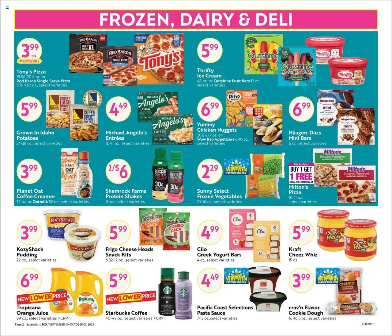 Save Mart Big Book of Savings - valid from 10.09.2025 | Page: 2 | Products: Pizza, Juice, Pasta, Potatoes
