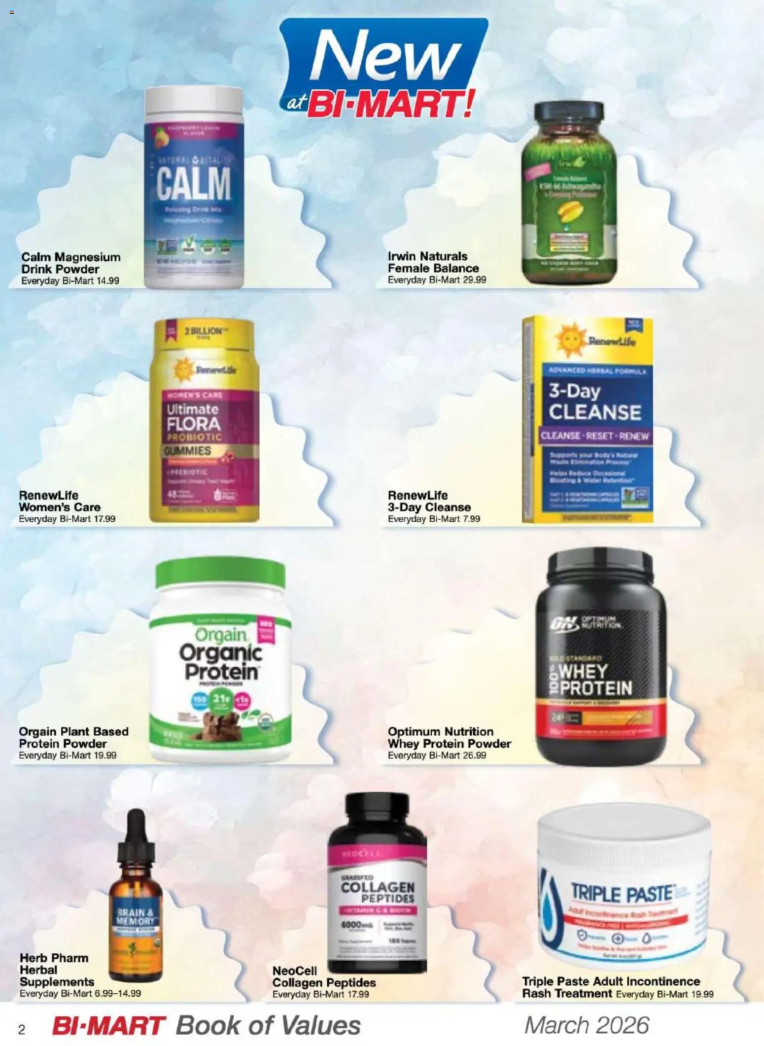 Bi-Mart March Health & Beauty Book of Values - valid from 01.03.2026 | Page: 2 | Products: Magnesium, Protein Powder, Powder