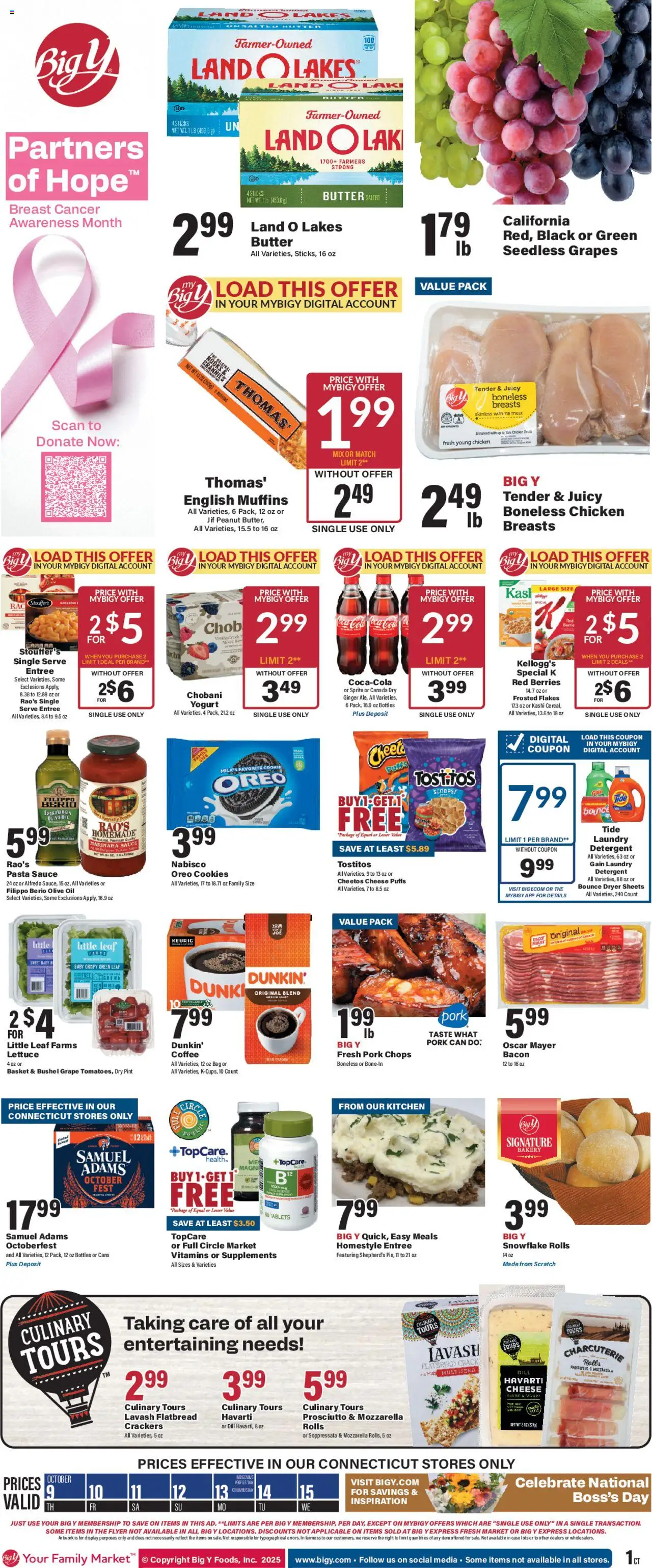 Big Y Weekly Ad - valid from 09.10.2025 | Page: 1 | Products: Oil, Pork, Pasta, Dryer