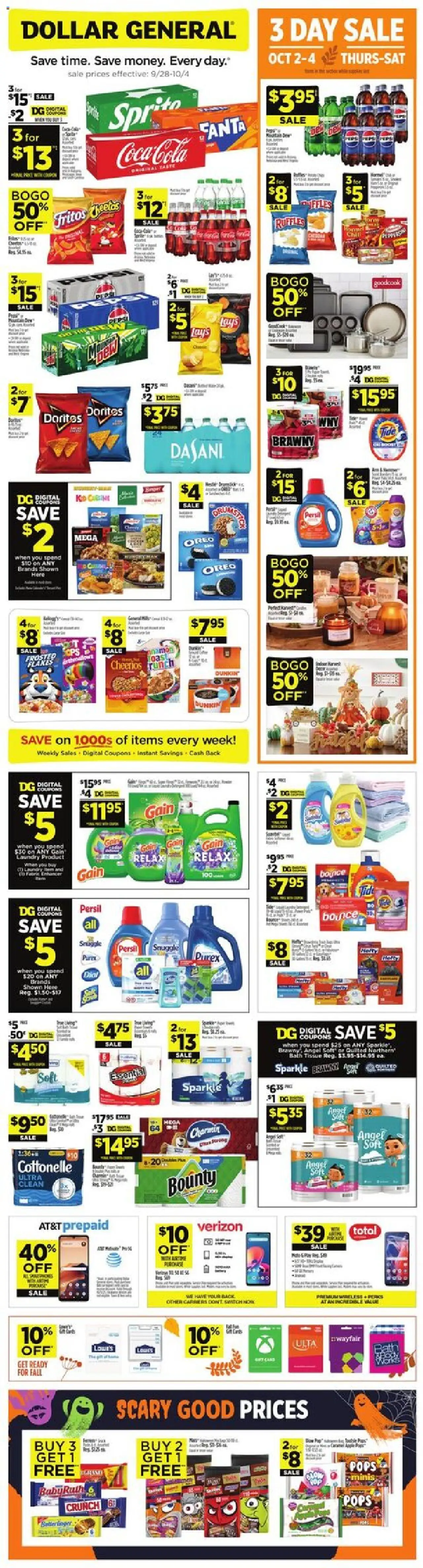 Dollar General Weekly Ad - TX - valid from 28.09.2025 | Page: 1 | Products: Bath, Flakes, Switch