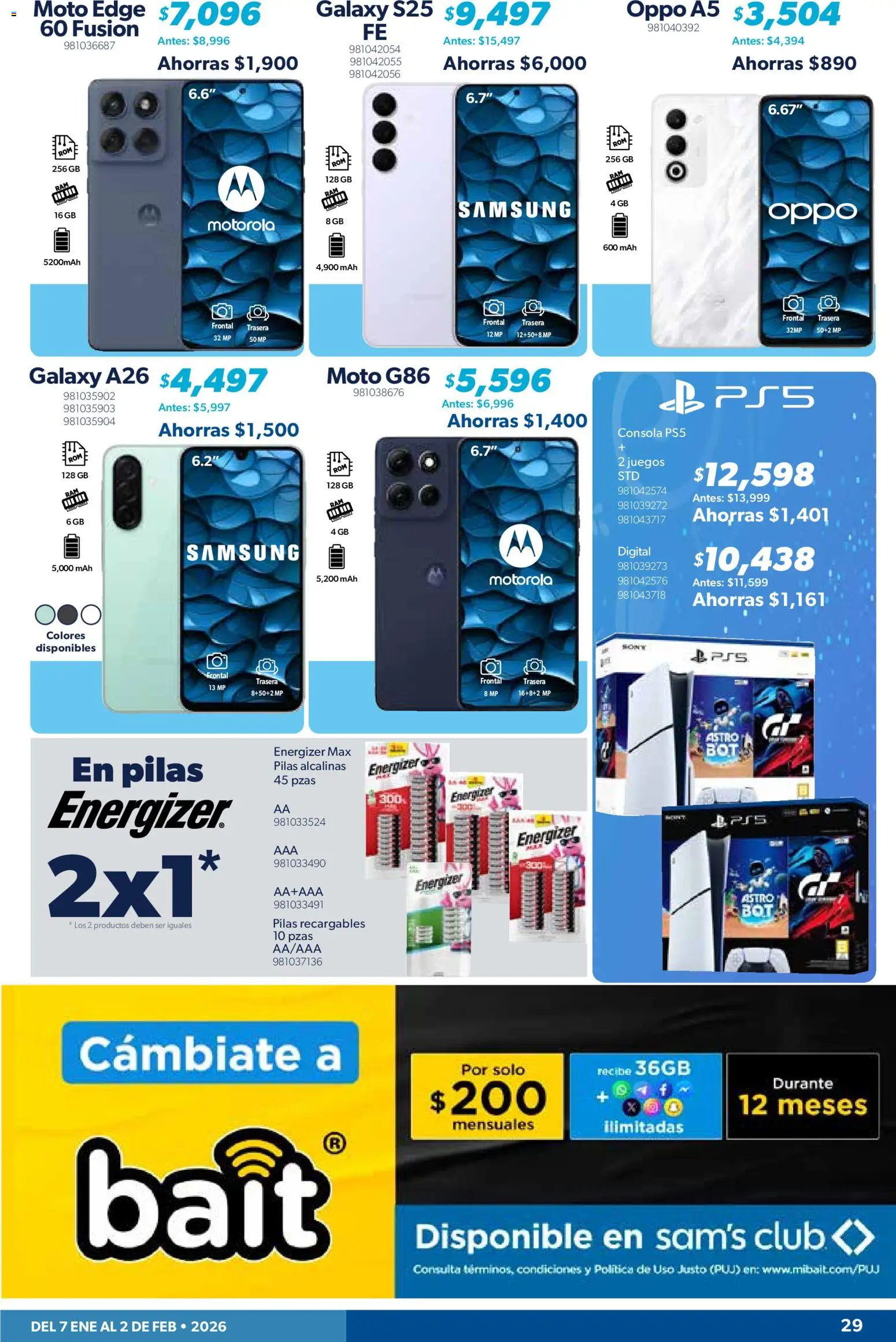 Nuevas ofertas de Sam's Club válidas en toda la República Mexicana desde el 07.01.2026. ¡Encuentra las mejores ofertas en Sam's Club catálogo! | Página: 29 | Productos: Pilas