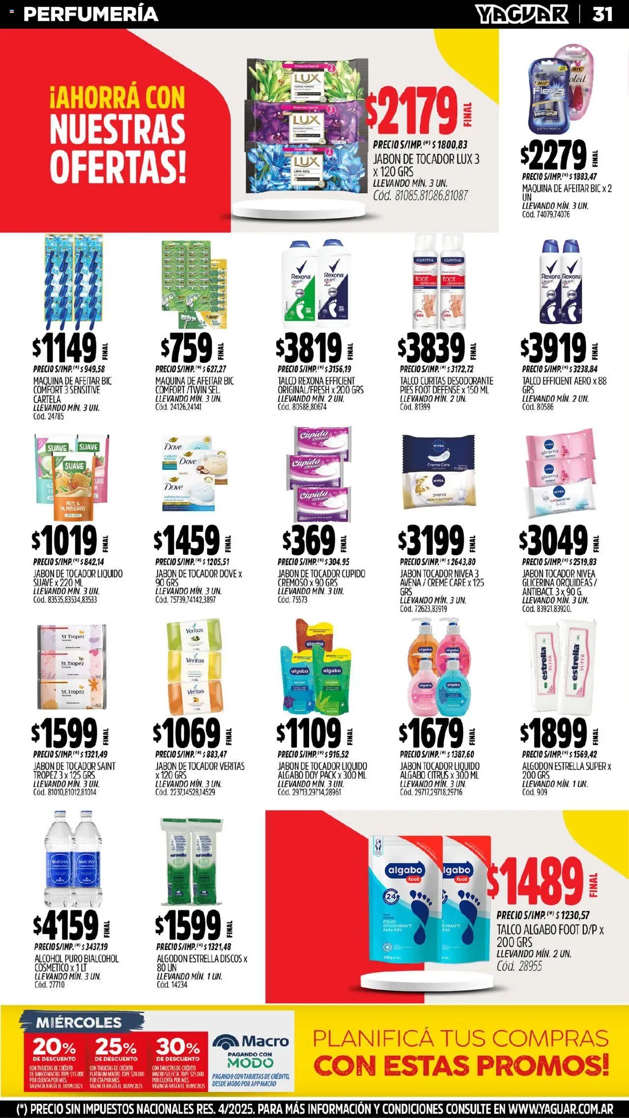 Yaguar - General Roca │ válido desde el 08.09.2025 | Página: 33 | Productos: Algodón, Maquina de afeitar, Avena, Jabón
