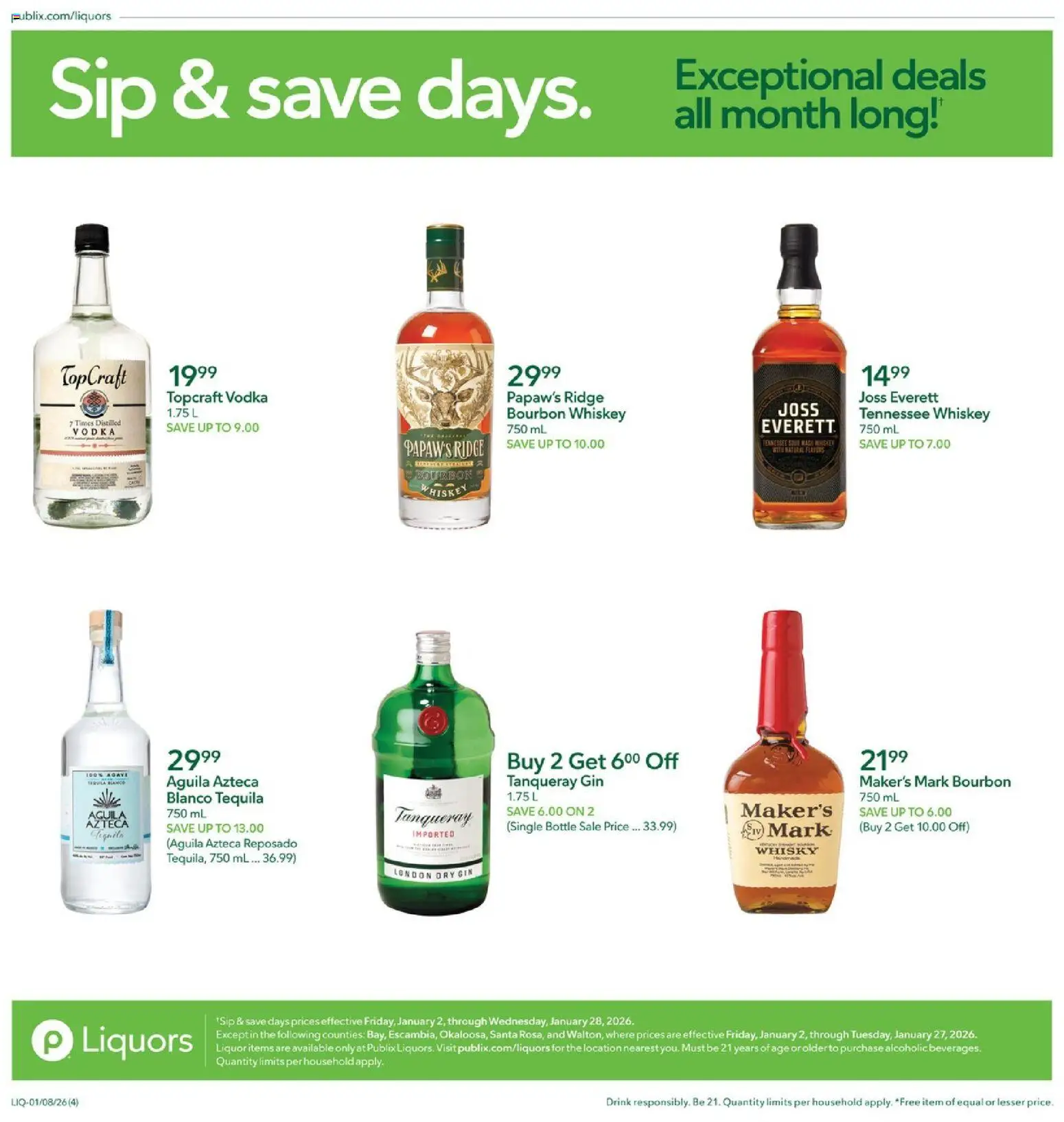 Publix Liquor - valid from 08.01.2026 | Page: 4 | Products: Ridge, Bourbon, Gin, Whiskey