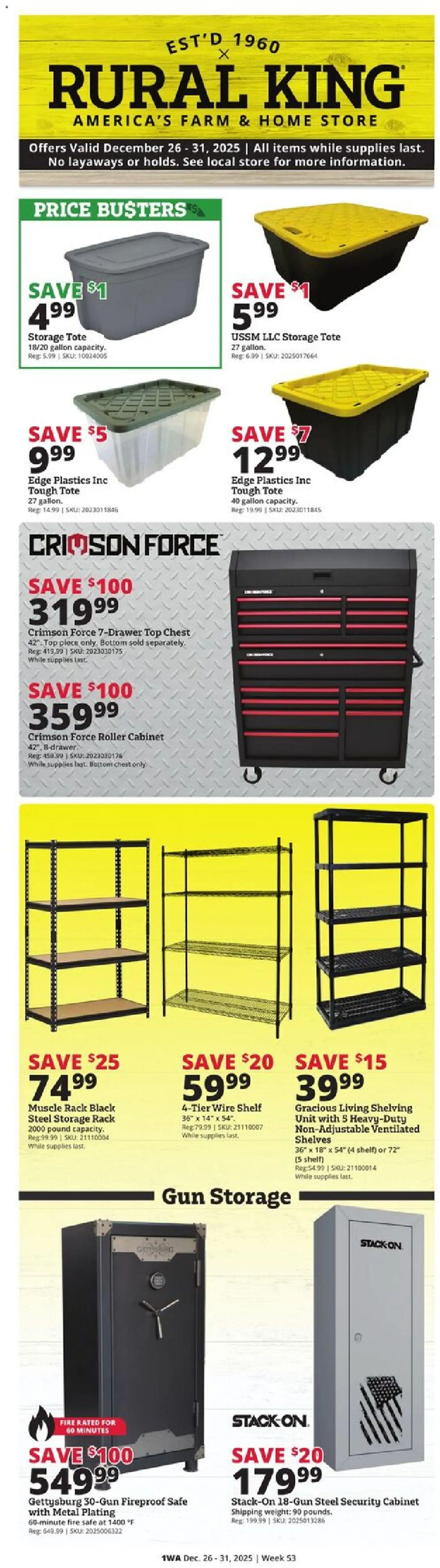 Rural King Weekly Ad - valid from 25.12.2025 | Page: 1 | Products: Safe, Shelf, Wire, Weight