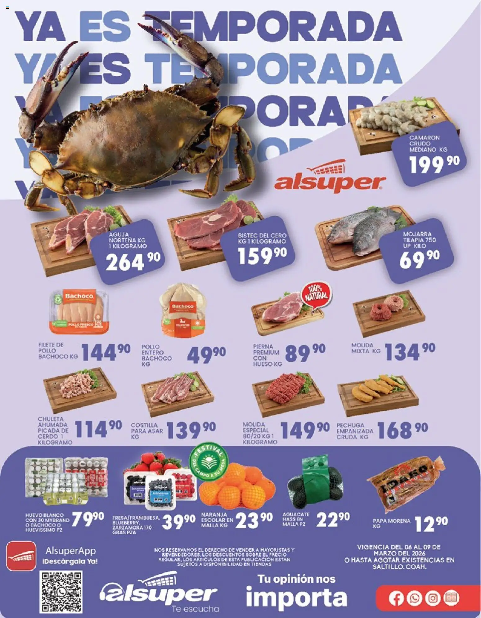 Nuevas ofertas de Alsuper válidas en toda la República Mexicana desde el 06.03.2026. ¡Encuentra las mejores ofertas en Alsuper folleto Saltillo! | Página: 1 | Productos: Pollo, Huevo, Cerdo, Malla