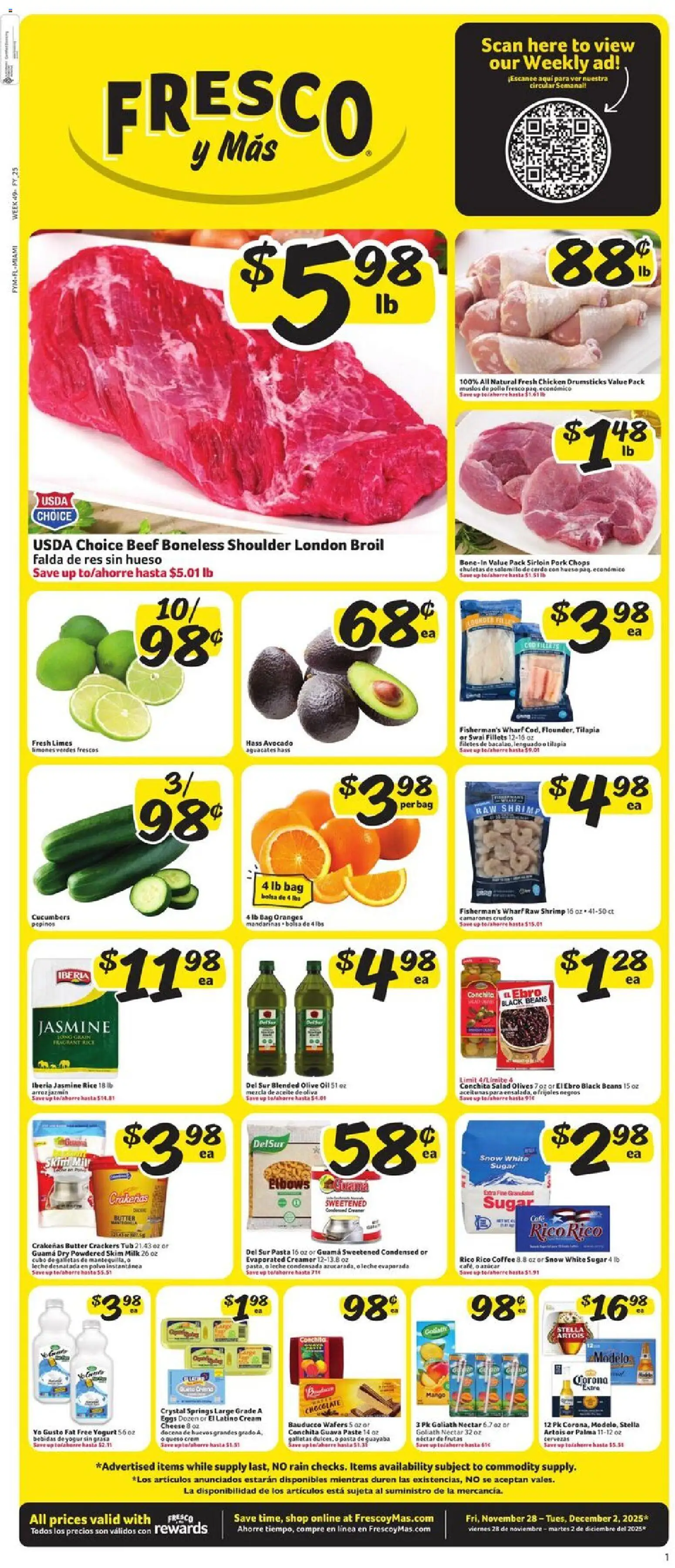 Fresco y Más Weekly Ad - valid from 28.11.2025 | Page: 1 | Products: Cheese, Oil, Rice, Cucumbers