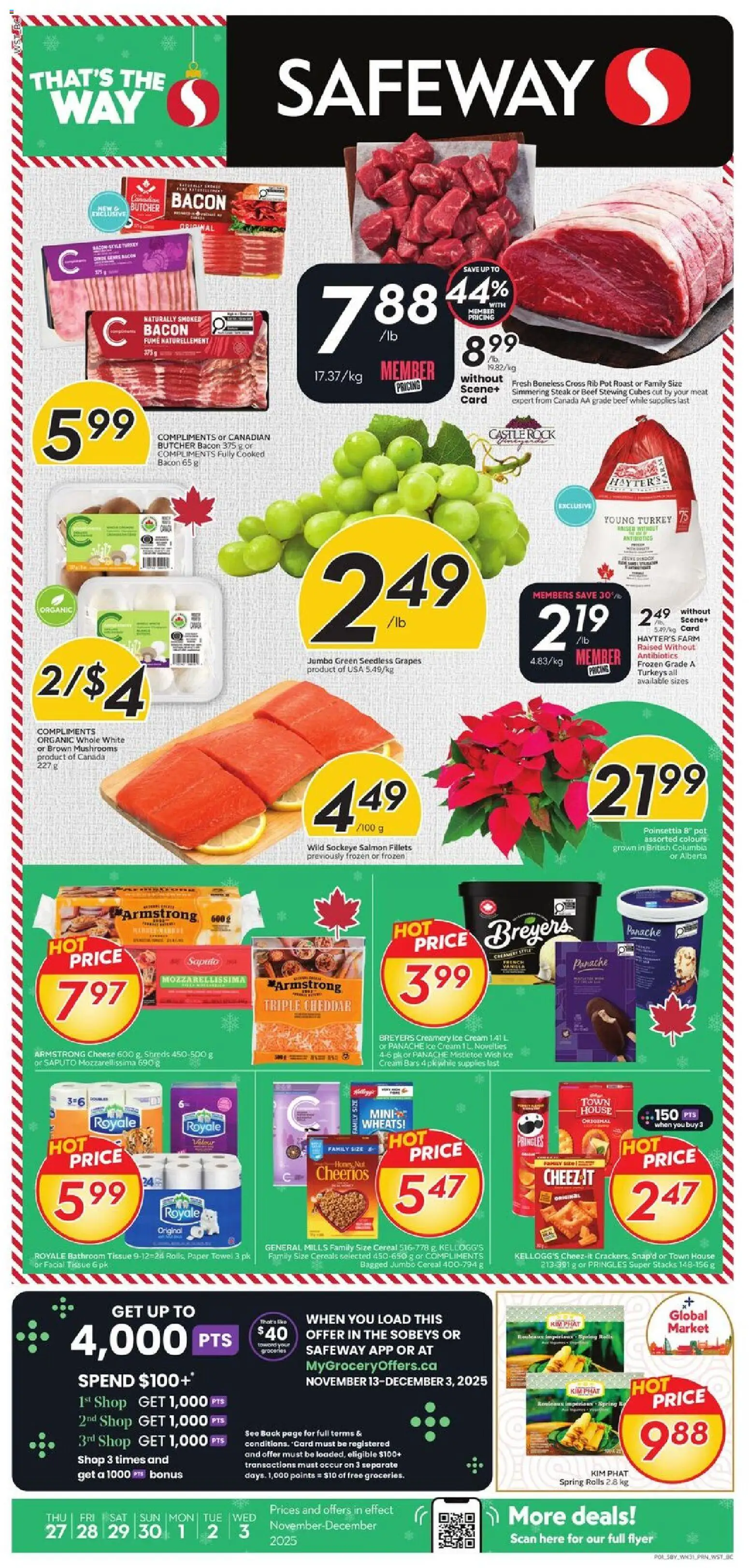 Safeway flyer valid from 27.11.2025 | Page: 3 | Products: Cereals, Cream, Ice cream, Turkey