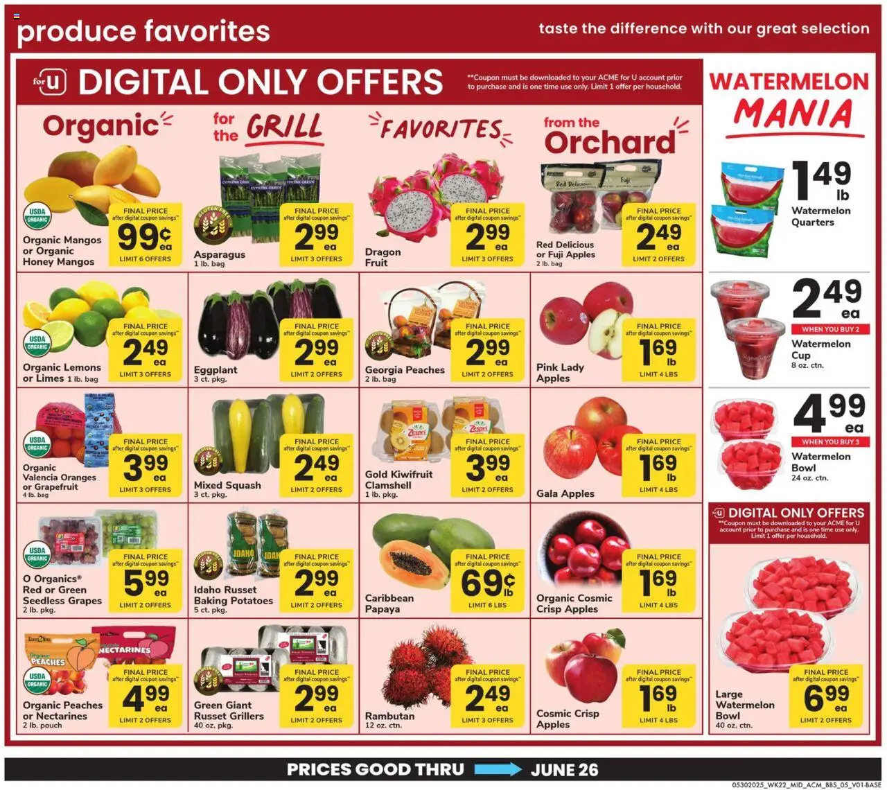 Acme Big Book of Savings - valid from 30.05.2025 | Page: 5 | Products: Peaches, Squash, Eggplant, Grapes