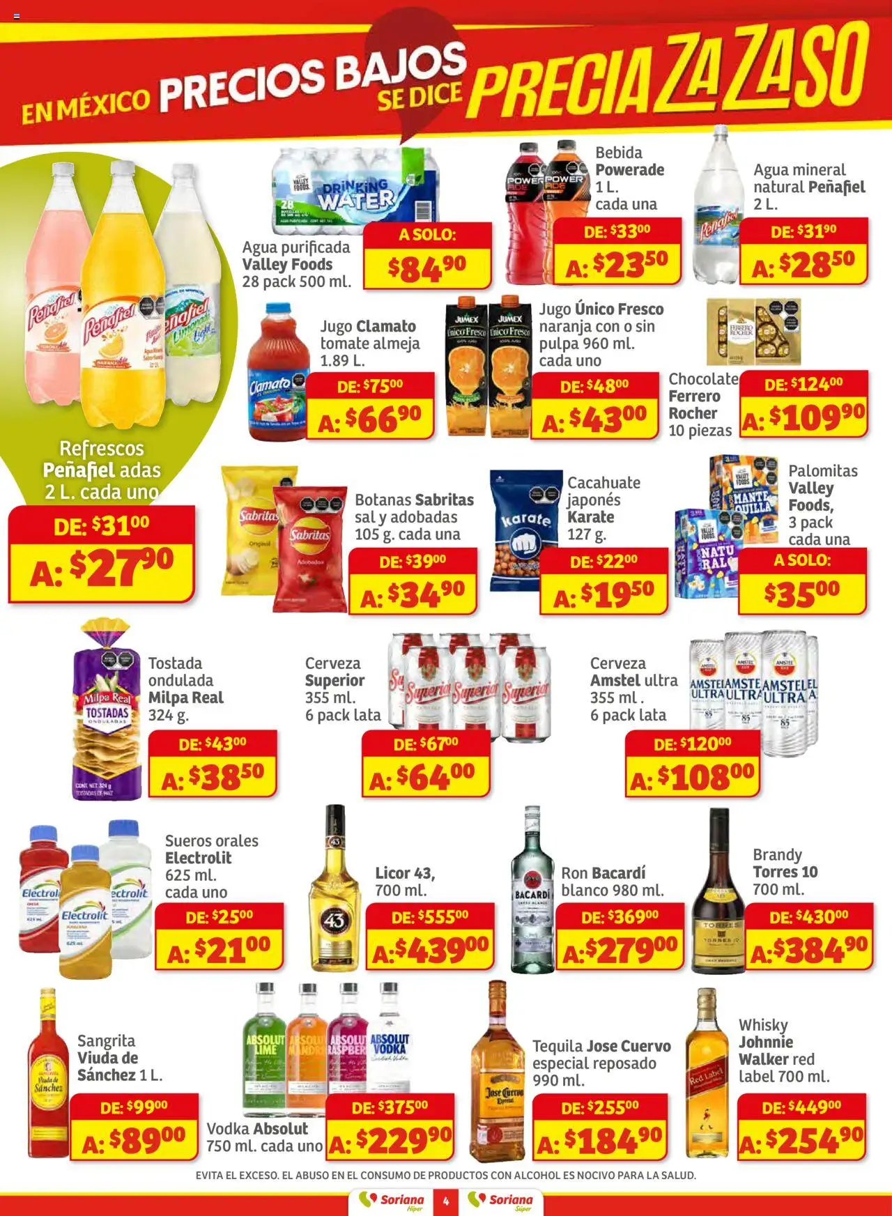 Nuevas ofertas de Soriana válidas en toda la República Mexicana desde el 16.10.2025. ¡Encuentra las mejores ofertas en Soriana - Preciazazaso Súper: Frontera Chia, Q. Roo! | Página: 4 | Productos: Tomate, Agua, Limón, Cerveza