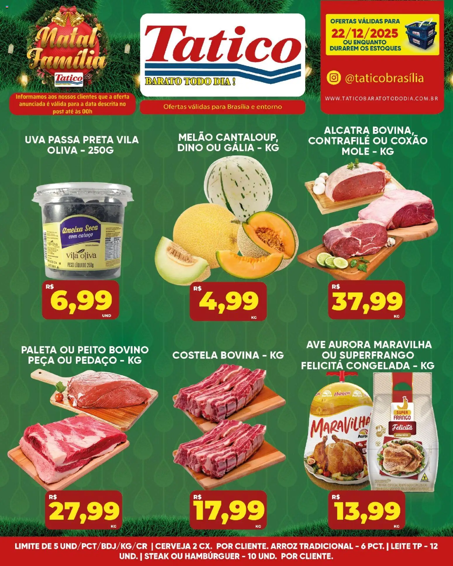 Tatico Folheto - válido de 22.12.2025 | Página: 8 | Produtos: Alcatra, Hambúrguer, Frango, Uva passa