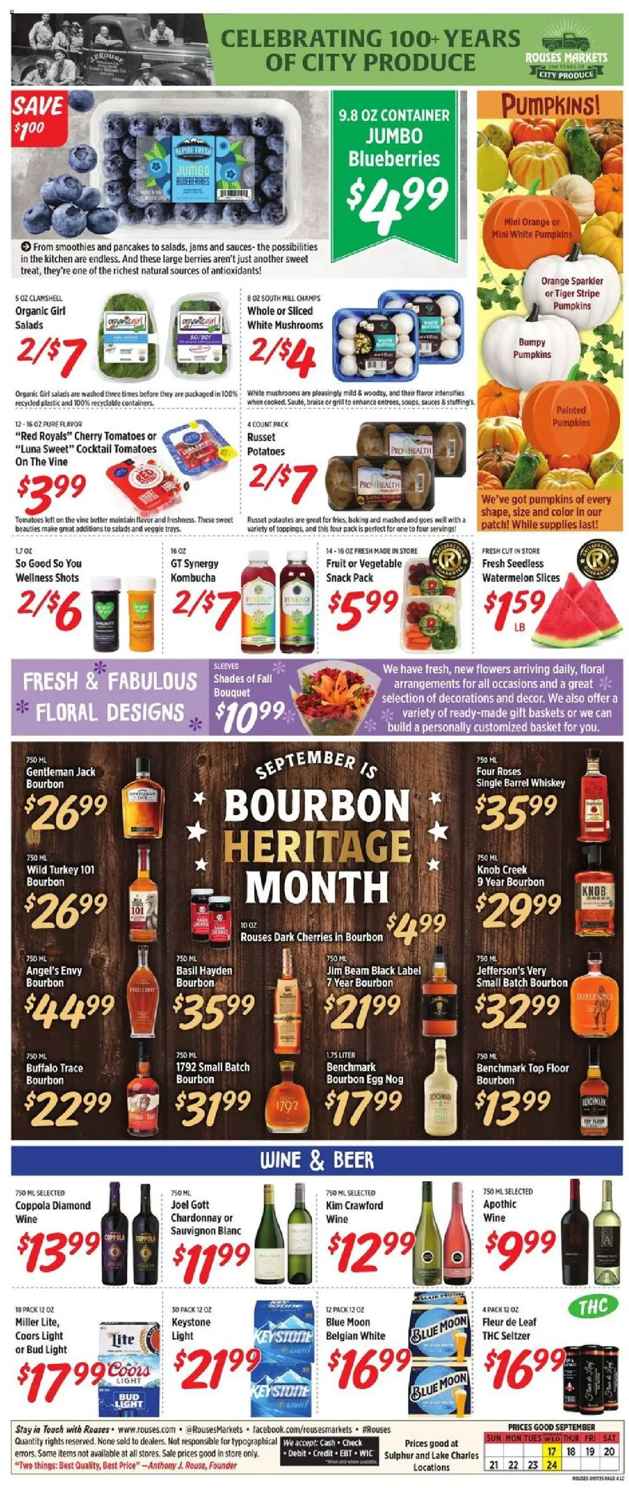 Rouses Weekly Ad - valid from 17.09.2025 | Page: 7 | Products: Wine, Bourbon, Blueberries, Grill