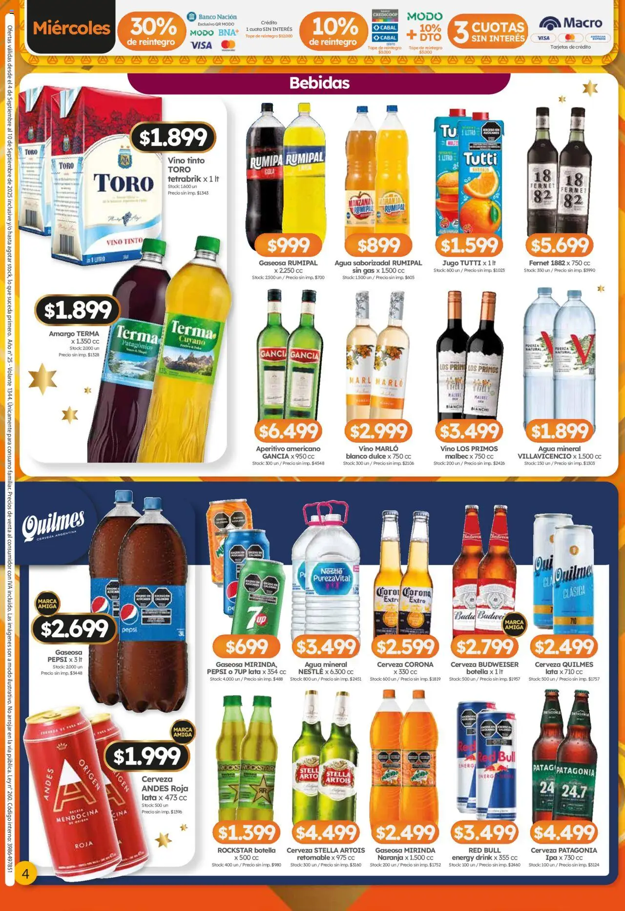 Cordiez ofertas │ válido desde el 04.09.2025 | Página: 4 | Productos: Banco, Fernet, Agua, Jugo