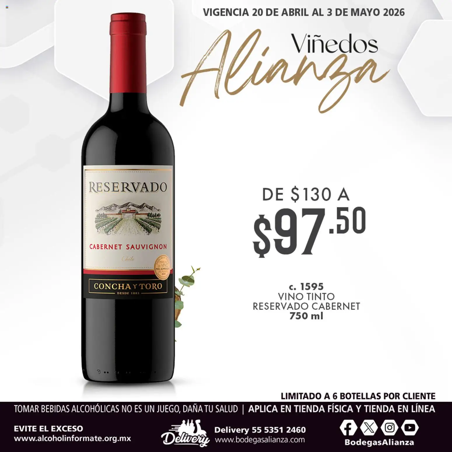 Nuevas ofertas de Bodegas Alianza válidas en toda la República Mexicana desde el 20.04.2026. ¡Encuentra las mejores ofertas en Bodegas Alianza catálogo Viñedos Alianza! | Página: 1 | Productos: Vino