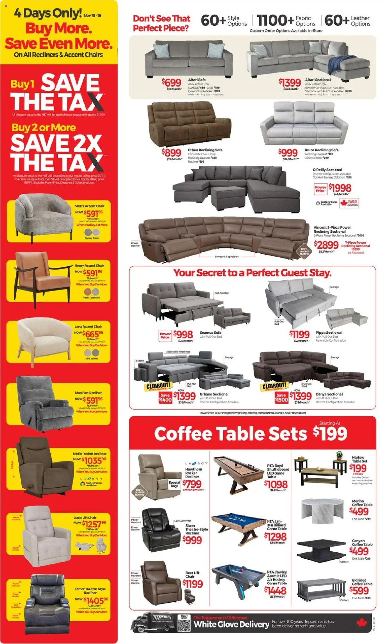 Tepperman's flyer valid from 13.11.2025 | Page: 4 | Products: Cream, Mattress, Sofa, Coffee table