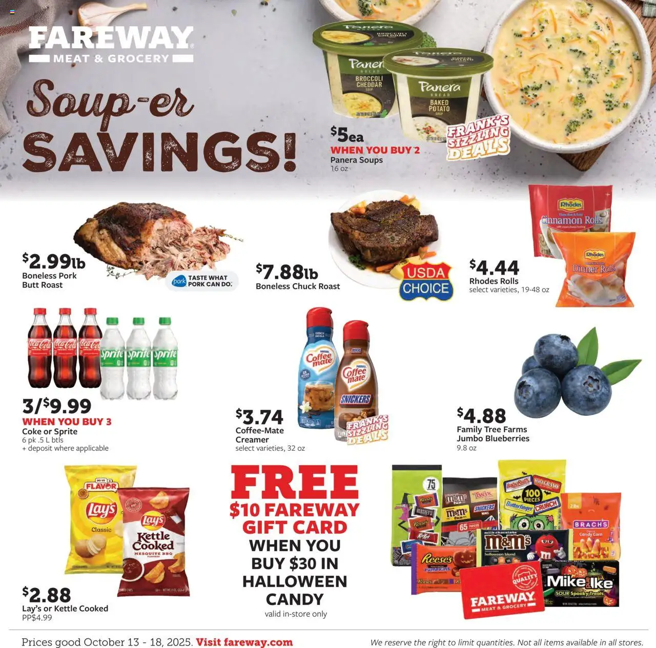 Fareway Weekly Ad - valid from 13.10.2025 | Page: 1 | Products: Broccoli, Bread, Coffee, Pork