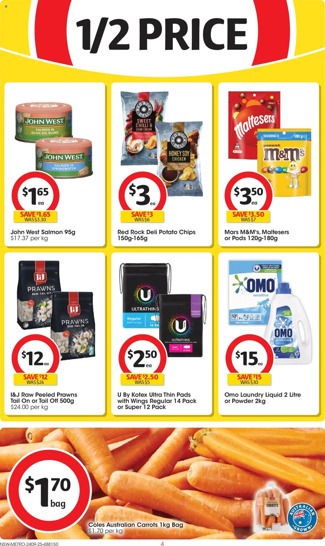 Coles catalogue - valid from 24.09.2025 | Page: 4 | Products: Sour cream, Olive oil, Carrots, Laundry