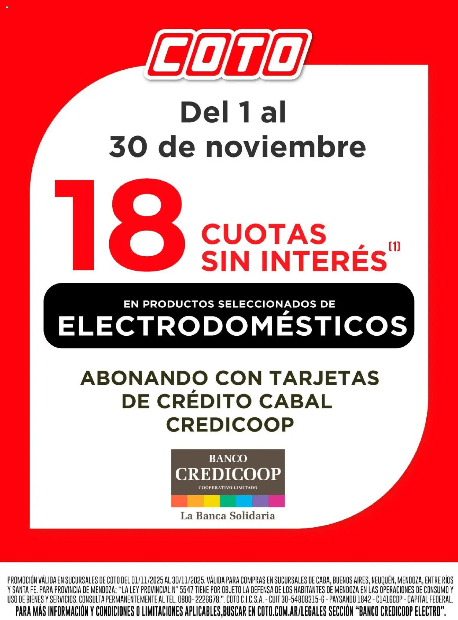 Coto - Banco Credicoop Electro NOVIEMBRE │ válido desde el 01.11.2025 | Página: 1 | Productos: Banco