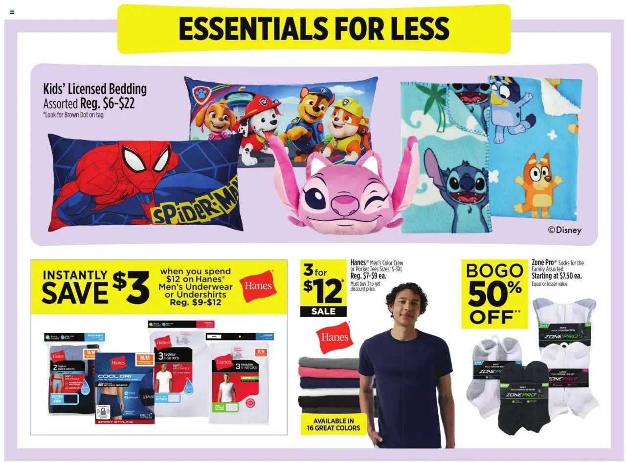 Dollar General Weekly Ad - valid from 07.09.2025 | Page: 12 | Products: Underwear, Socks, Briefs