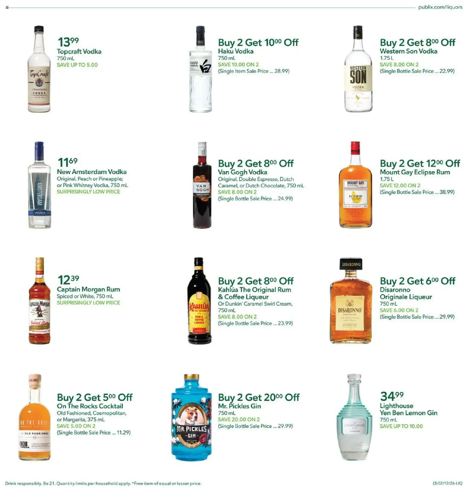 Publix Liquor Ad - valid from 12.02.2026 | Page: 3 | Products: Coffee, Gin, Vodka, Peach