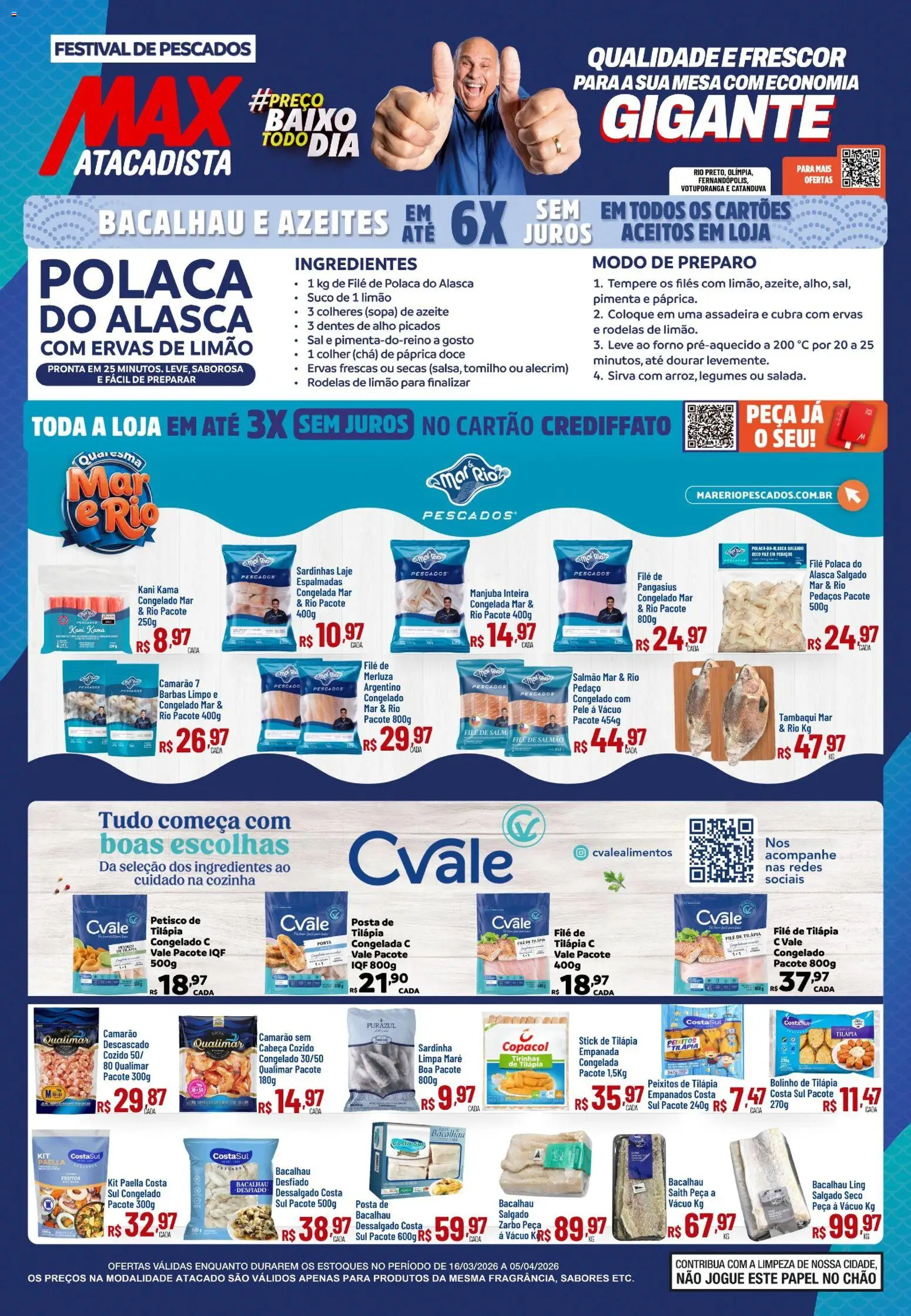 Max Atacadista Folheto - válido de 16.03.2026 | Página: 1 | Produtos: Assadeira, Azeite, Filé de tilápia, File de polaca