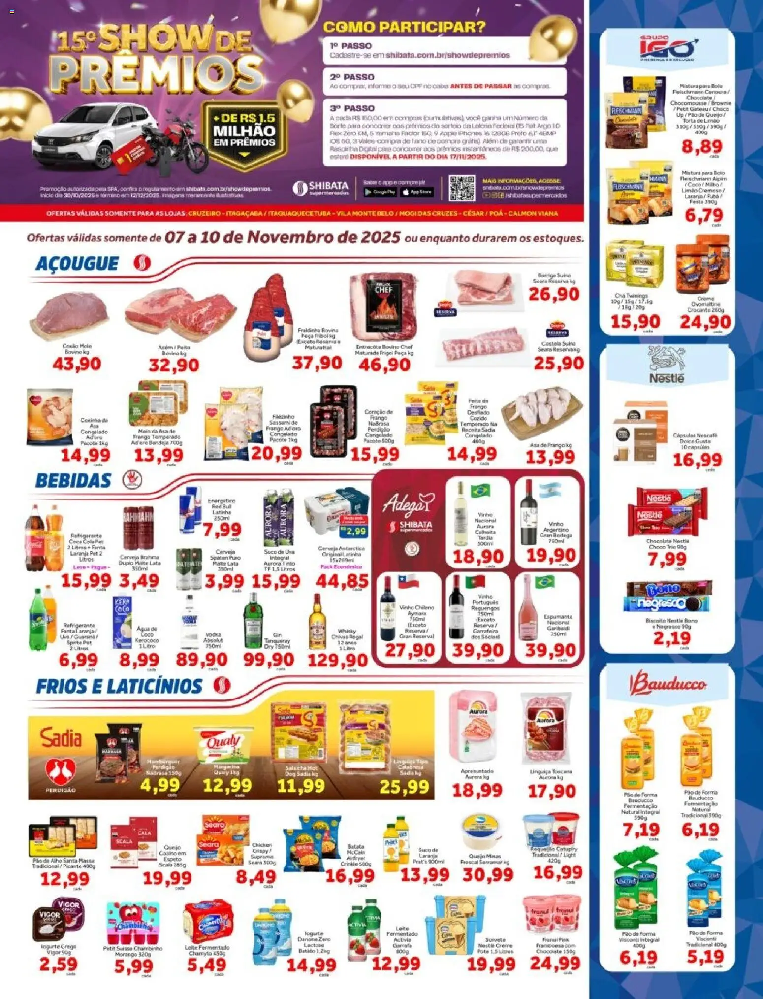 Shibata Folheto - válido de 07.11.2025 | Página: 1 | Produtos: Fubá, Linguiça, Poá, Vinho