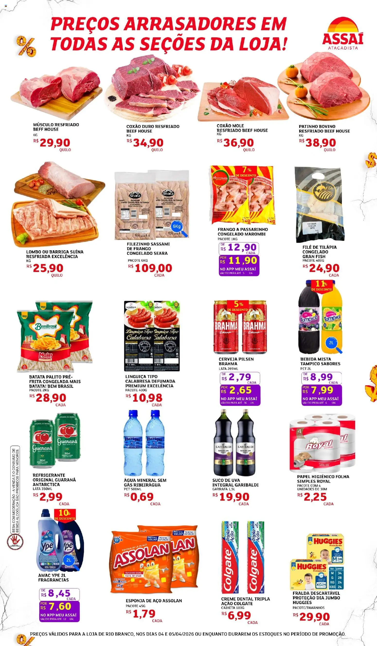 Assaí Atacadista Folheto - válido de 04.04.2026 | Página: 3 | Produtos: Tilápia, Suco, Batata, Filé de tilápia