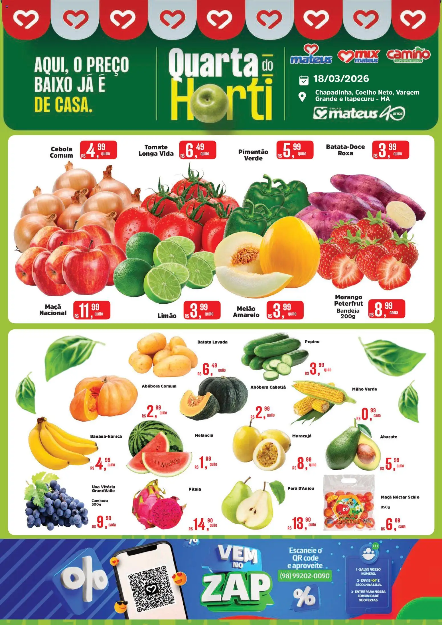 Mateus Folheto - válido de 18.03.2026 | Página: 1 | Produtos: Maracujá, Melão, Milho verde, Bandeja