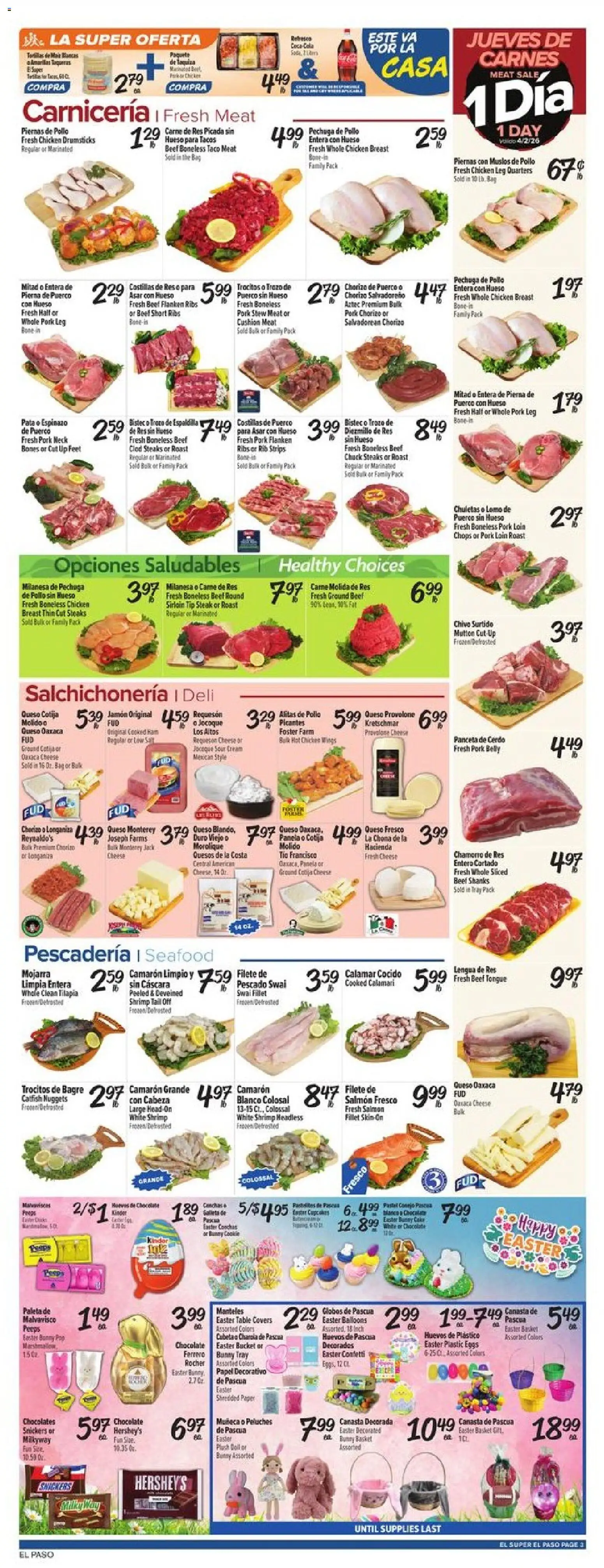 El Super Weekly Ad - TX - valid from 01.04.2026 | Page: 3 | Products: Cheese, Pork, Beef, Salt
