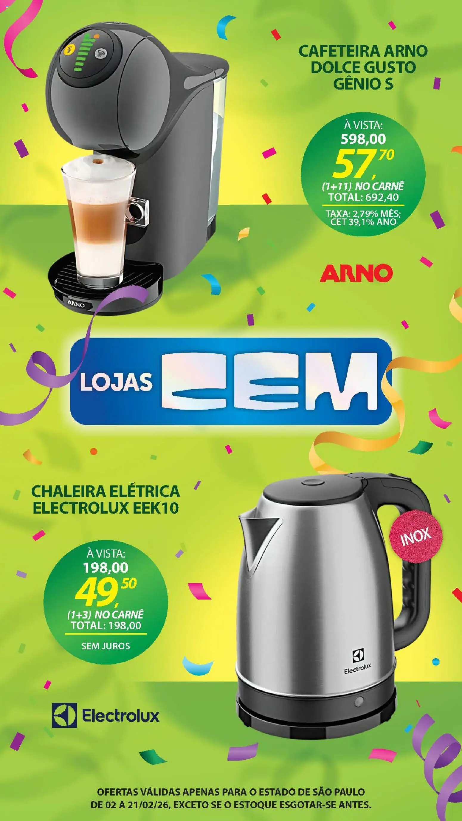 Lojas Cem Folheto - válido de 02.02.2026 | Página: 67 | Produtos: Chaleira, Chaleira elétrica, Cafeteira, Carne