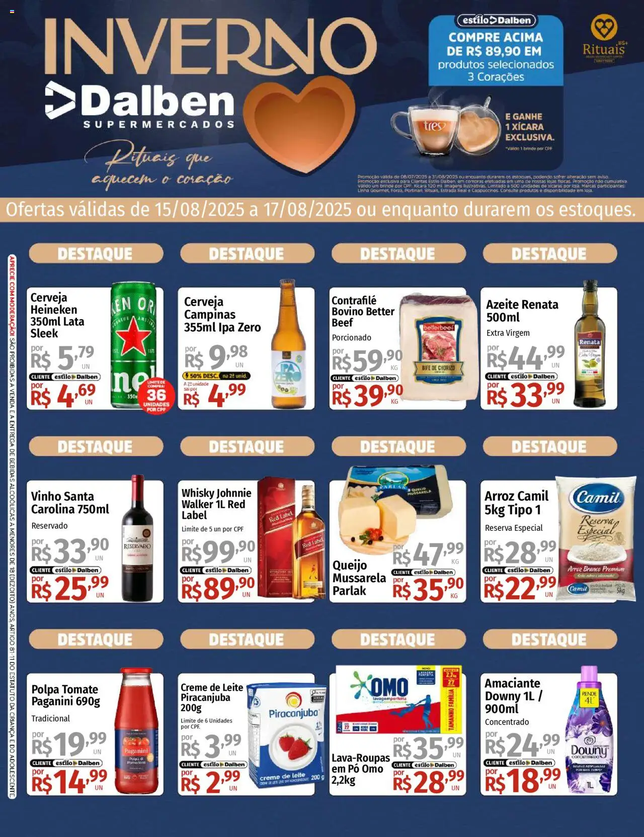 Supermercado Dalben Folheto - válido de 15.08.2025 | Página: 1 | Produtos: Whisky, Arroz, Heineken, Azeite
