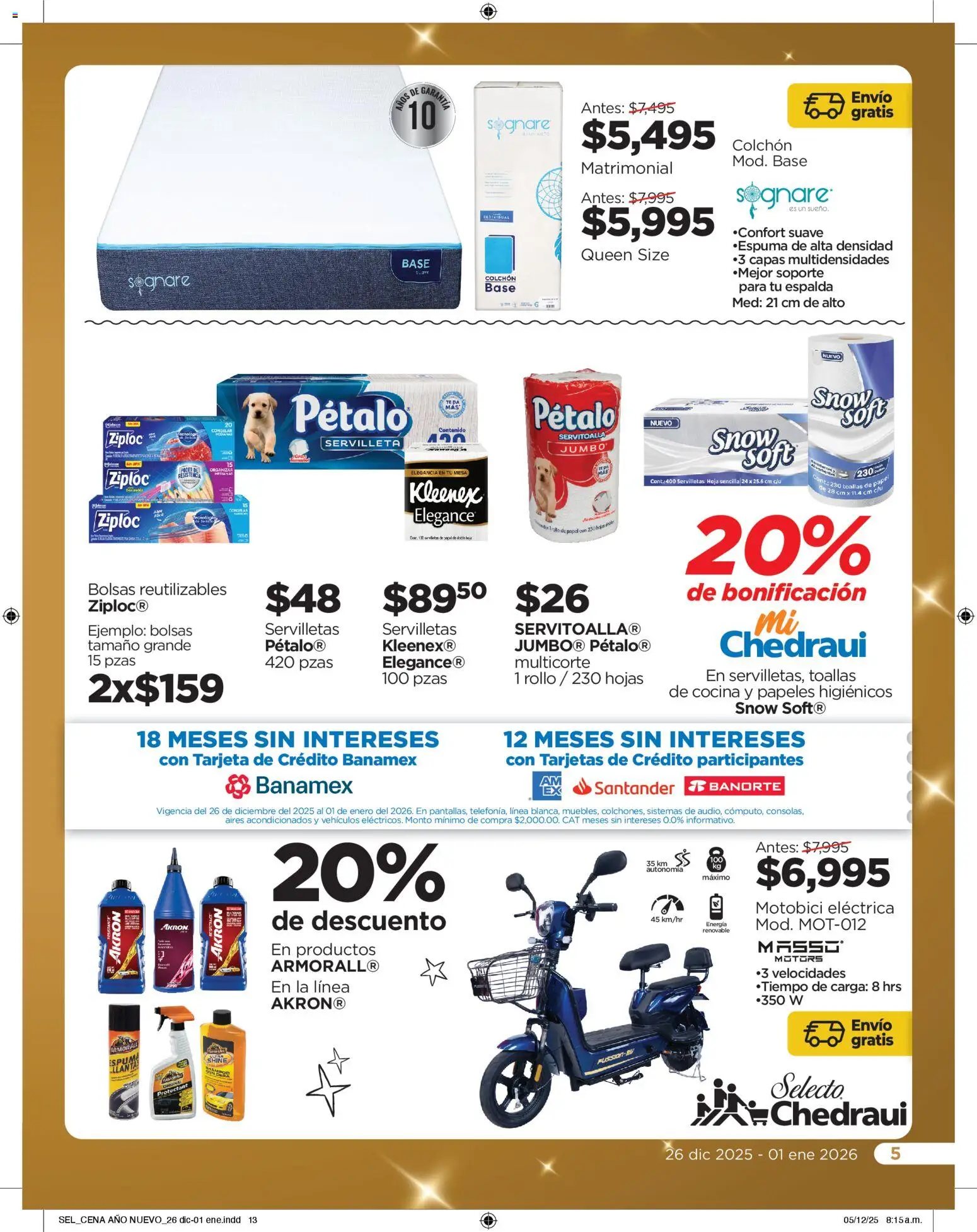Nuevas ofertas de Chedraui válidas en toda la República Mexicana desde el 26.12.2025. ¡Encuentra las mejores ofertas en Chedraui folleto Sel Cena Año nuevo! | Página: 12 | Productos: Colchón, Mesa, Toallas, Servilletas