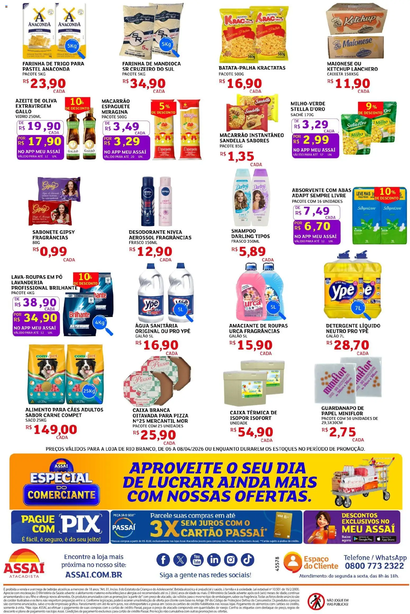 Assaí Atacadista Folheto - válido de 06.04.2026 | Página: 2 | Produtos: Shampoo, Pó, Farinha de mandioca, Absorvente