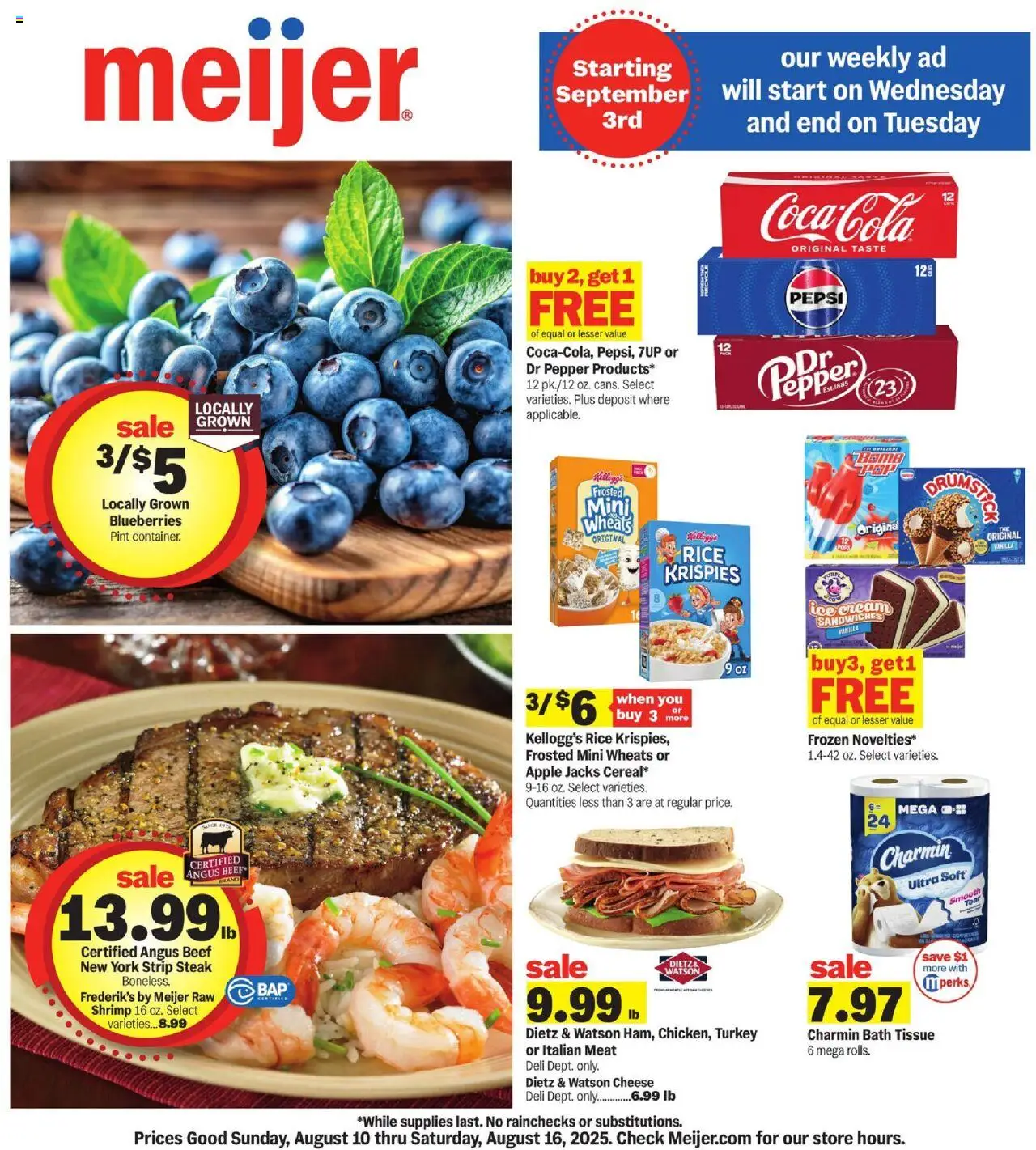 Meijer Weekly Ad - valid from 10.08.2025 | Page: 1 | Products: Rice, Beef, Ice cream, Jacks