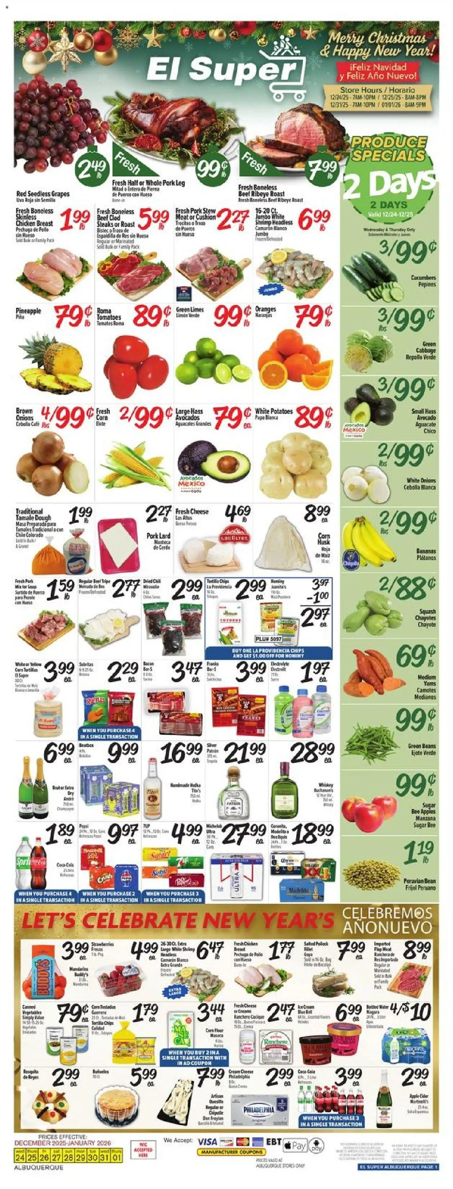 El Super Weekly Ad - NM - valid from 24.12.2025 | Page: 1 | Products: Cider, Cream, Vodka, Cushion