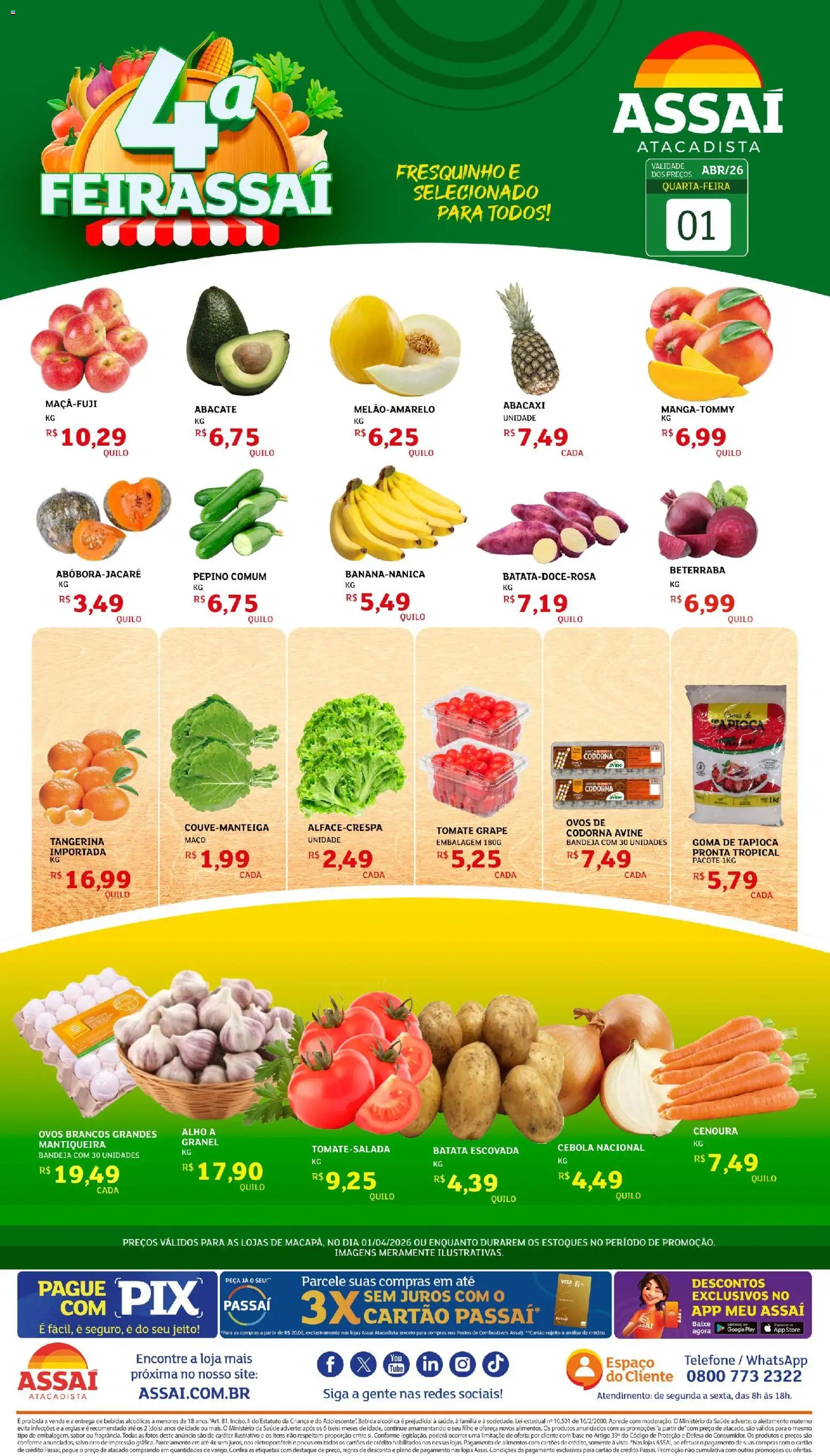 Assaí Atacadista Folheto - válido de 01.04.2026 | Página: 1 | Produtos: Alho, Beterraba, Ovos, Cenoura